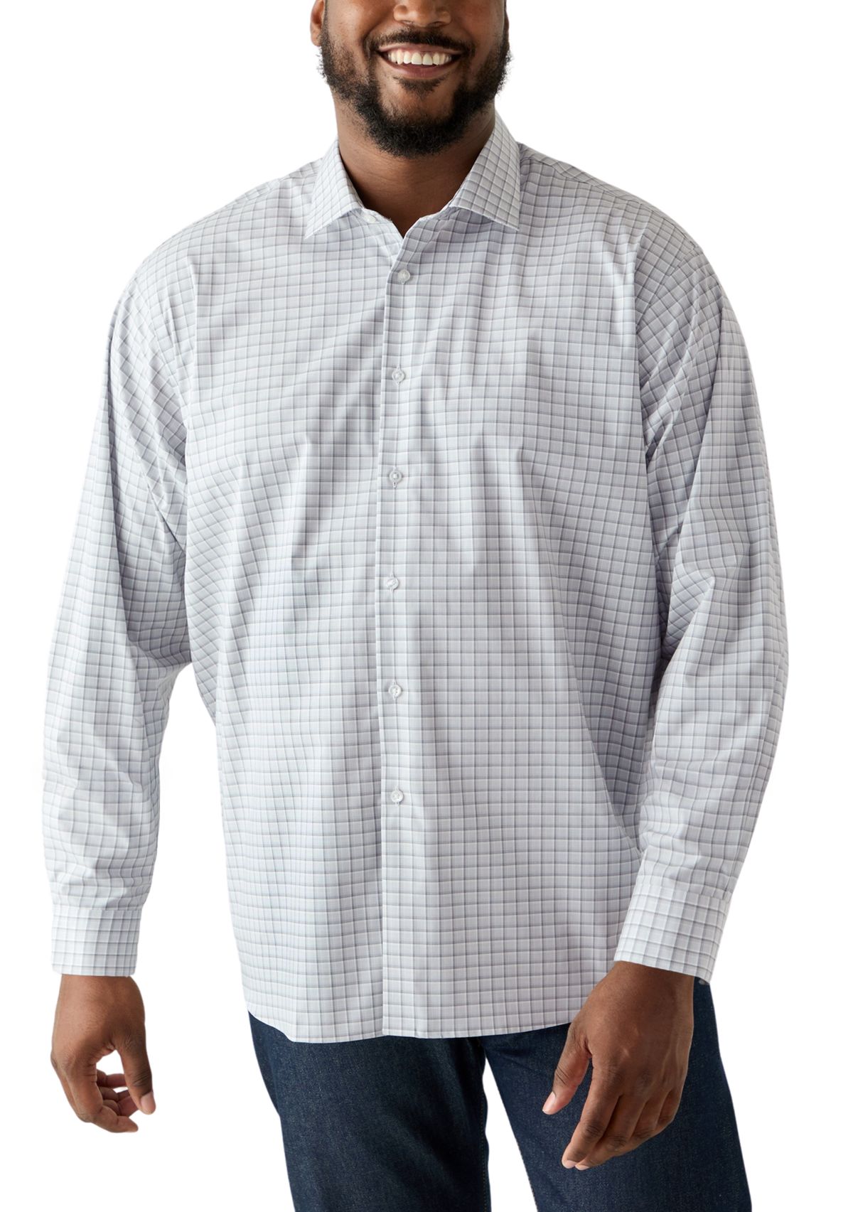 Big & Tall Plaid Steel Stretch Button Down Shirt