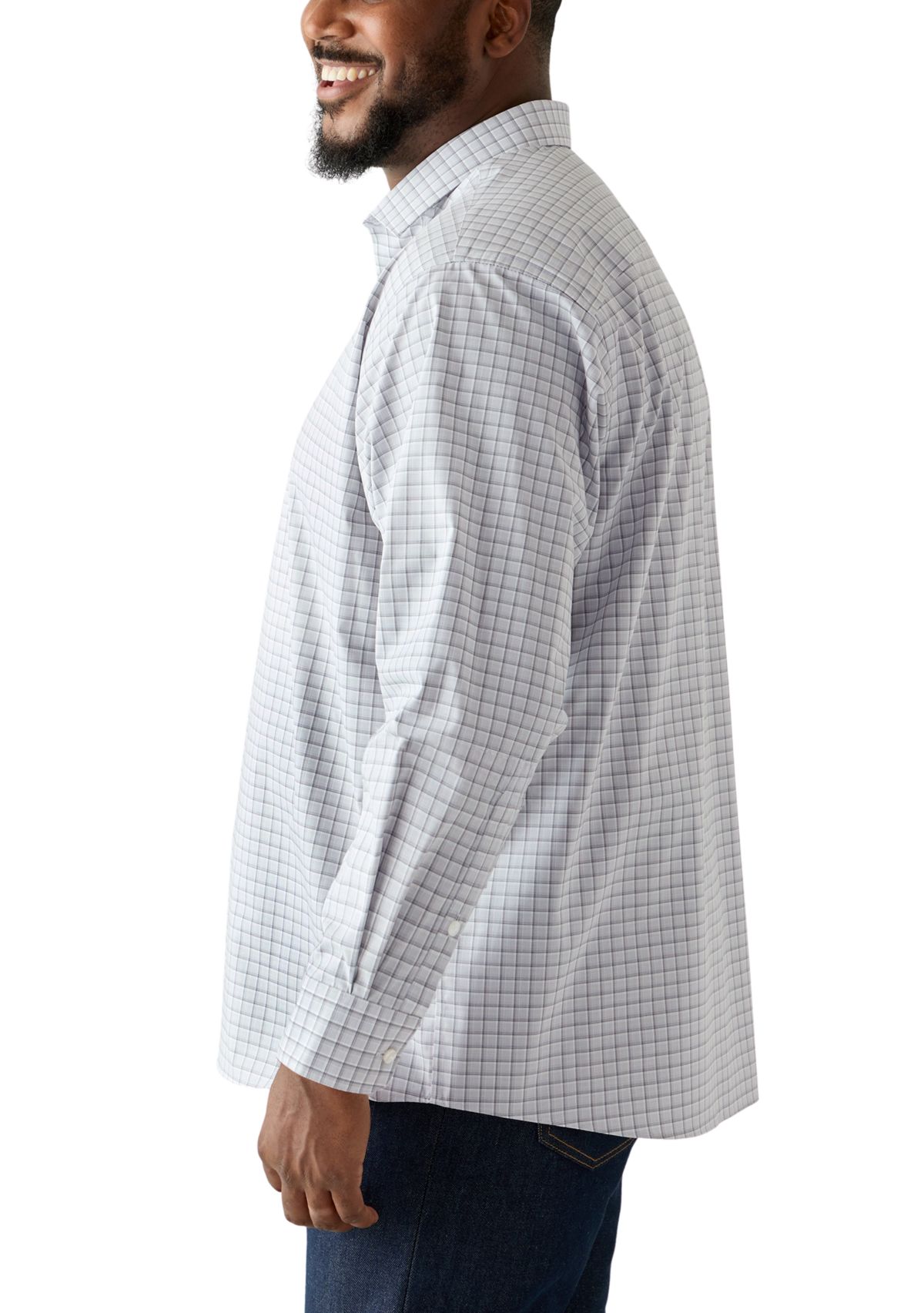 Big & Tall Plaid Steel Stretch Button Down Shirt