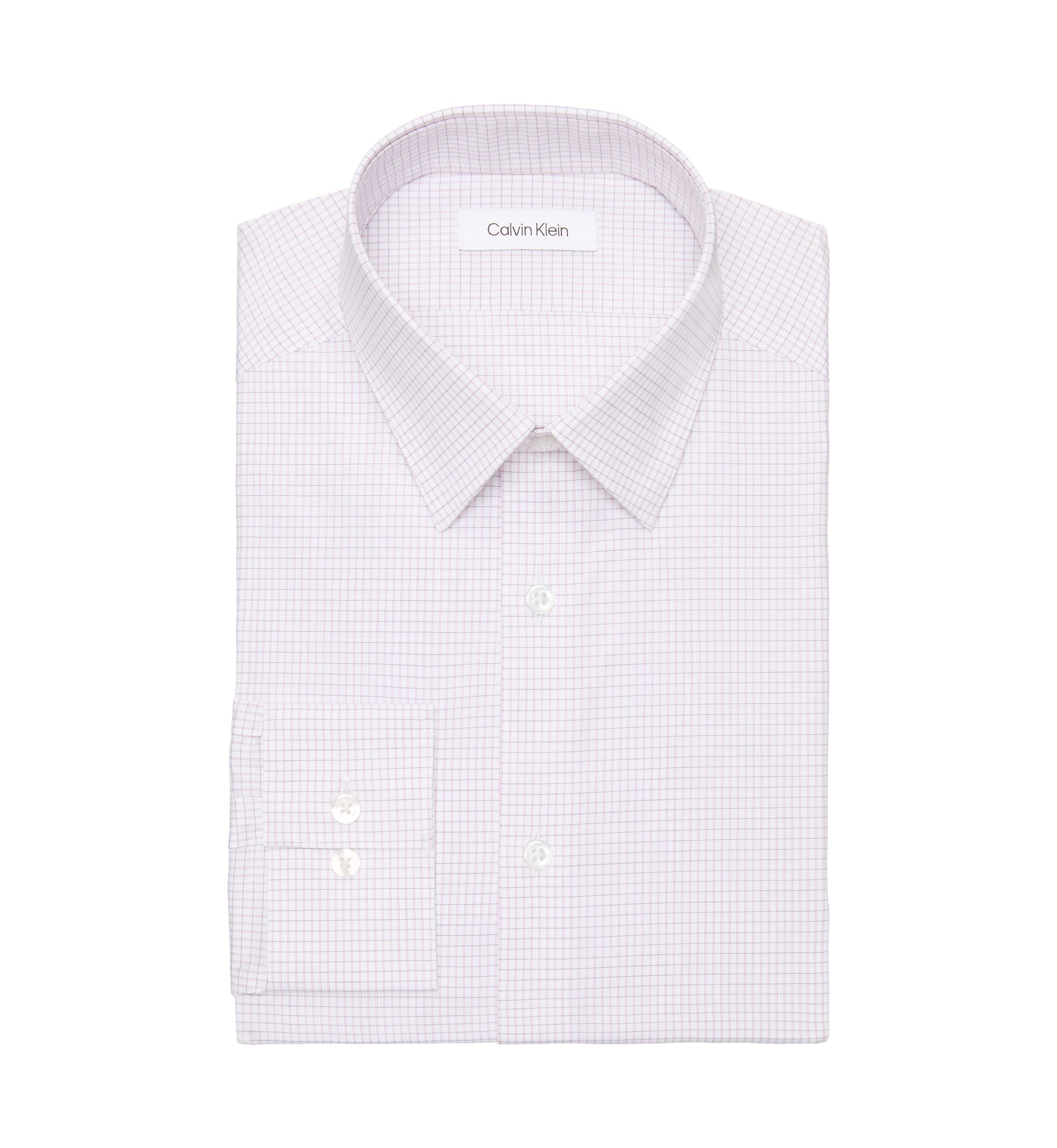 Calvin Klein Men's Big & Tall Steel+ Slim Fit Stretch Wrinkle Free Dress Shirt, Pink, 19 35/36, Cotton, Grid Pattern
