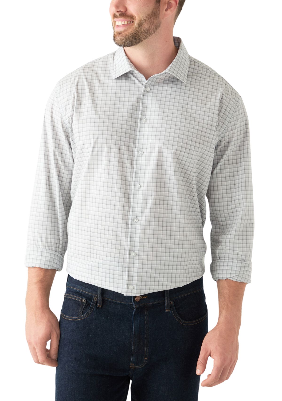 Mens Tall  Steel+ Stretch Wrinkle Free Dress Shirt 