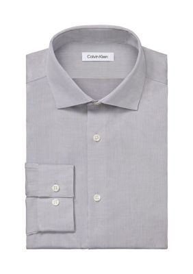 Calvin Klein Men's Long Sleeve Modern Pincord Slim fit Non Iron Stretch Wicking Dress Shirt, Grey, 16.5 34/35