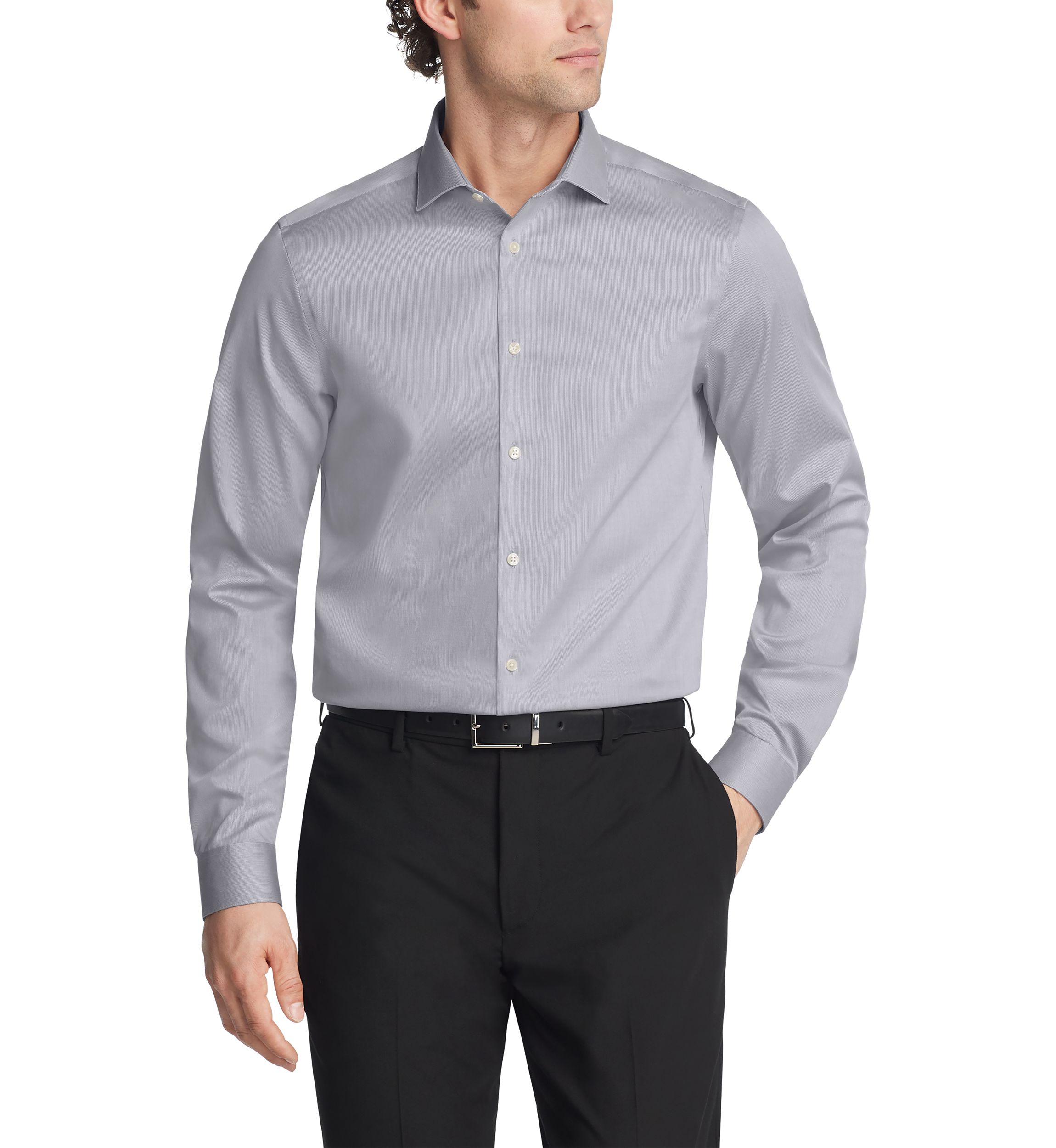 Long Sleeve Modern Pincord Slim fit Non Iron Stretch Wicking Dress Shirt