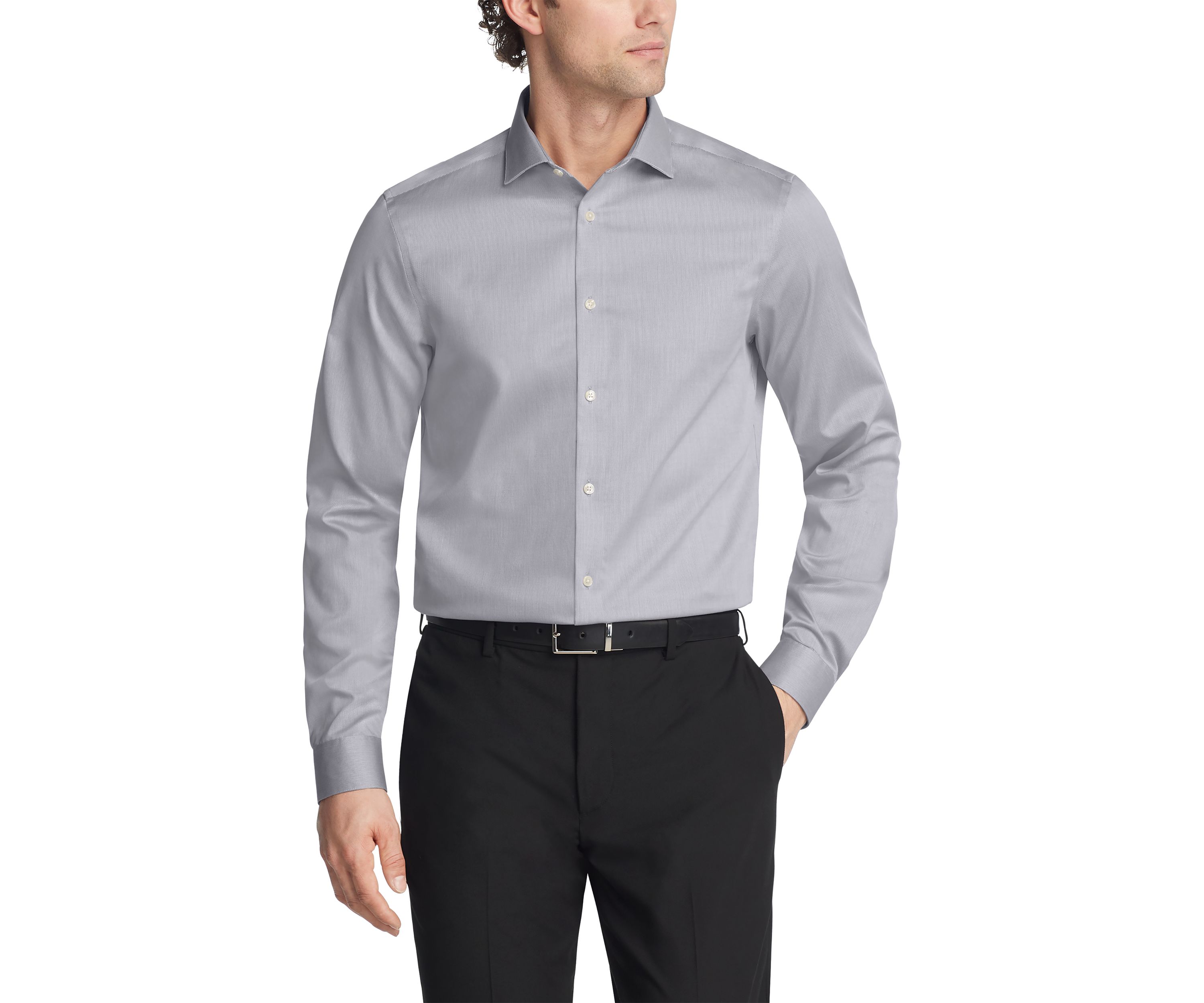 Long Sleeve Modern Pincord Slim fit Non Iron Stretch Wicking Dress Shirt