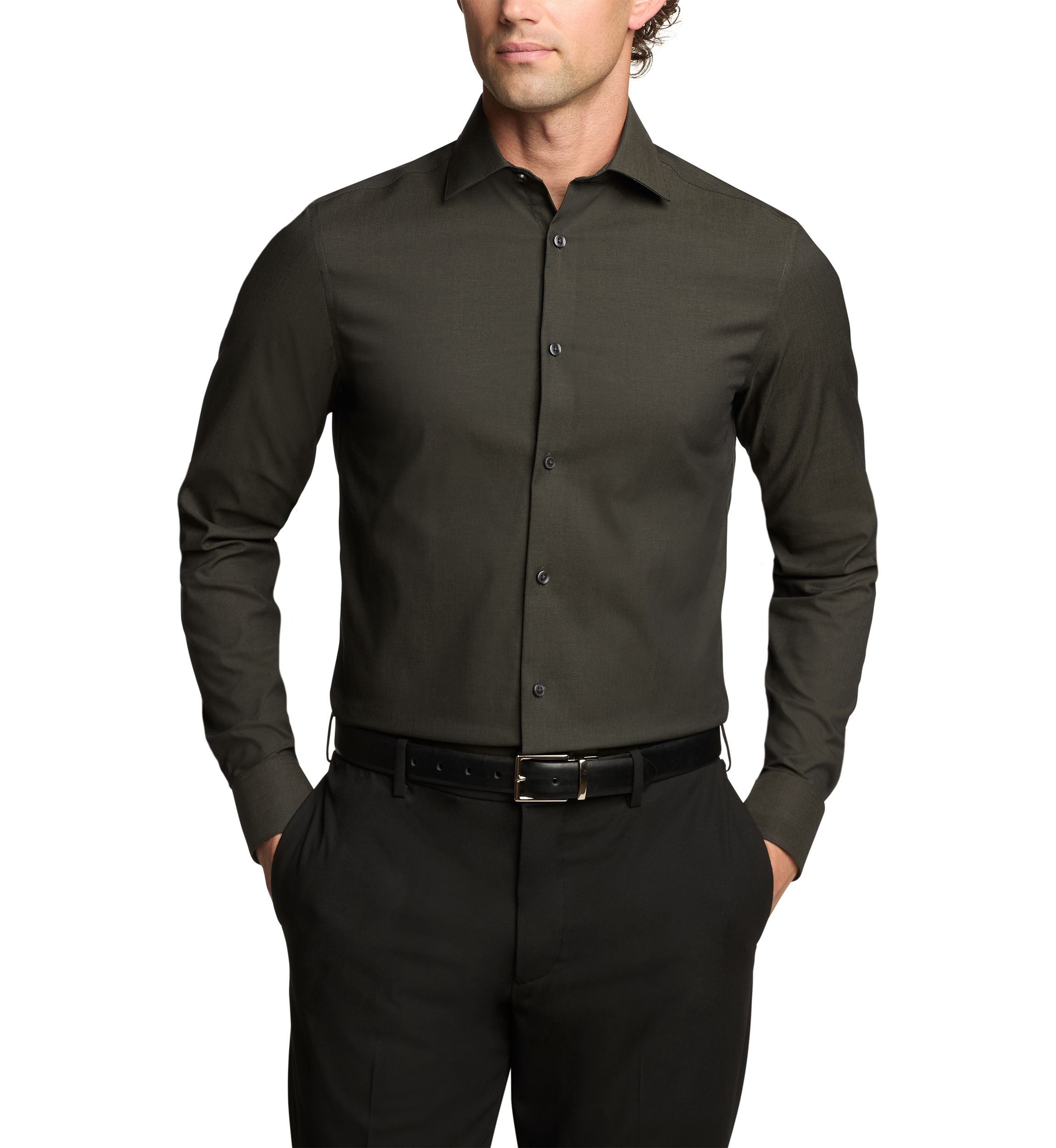 Mens Steel+ Slim Fit Stretch Wrinkle Free Dress Shirt