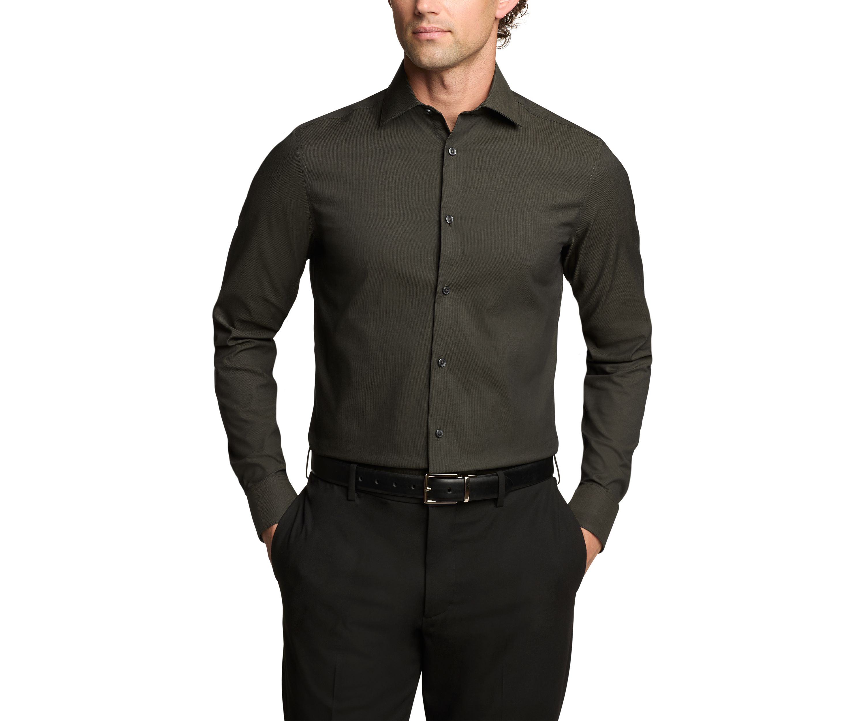 Mens Steel+ Slim Fit Stretch Wrinkle Free Dress Shirt