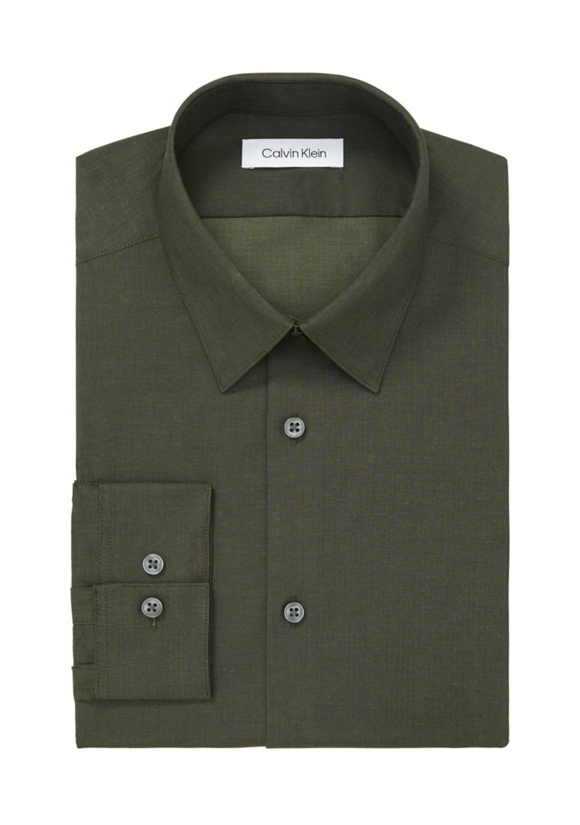 Mens Calvin Klein Steel+ Herringbone Slim Fit Dress Shirt