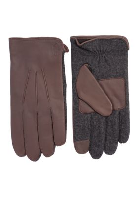 Polo Ralph Lauren Men's Nappa Hybrid Touch Gloves, Dark Brown, XL