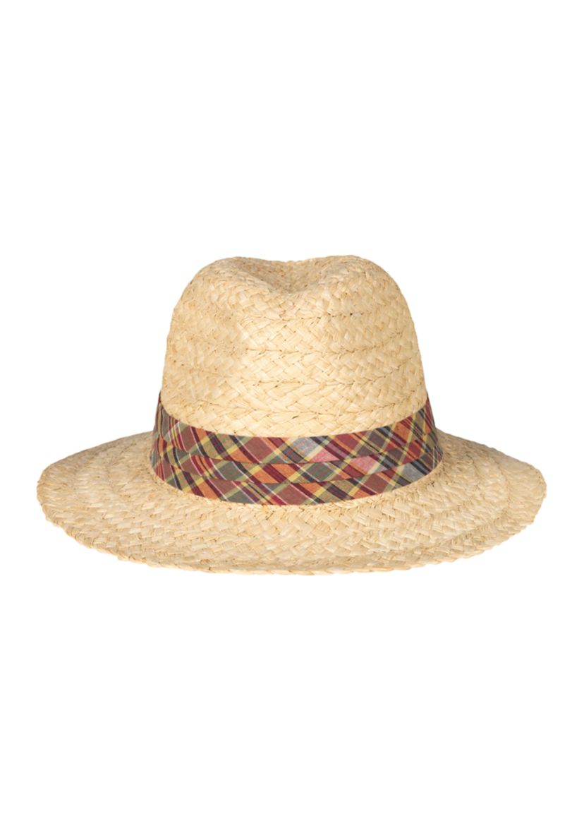 Ralph Lauren Natural Straw Hat, leather band, NavyTag, SMALL Lauren Ralph Lauren WOVEN-LEATHER-TRIM RAFFIA FEDORA - Hat  main image 2