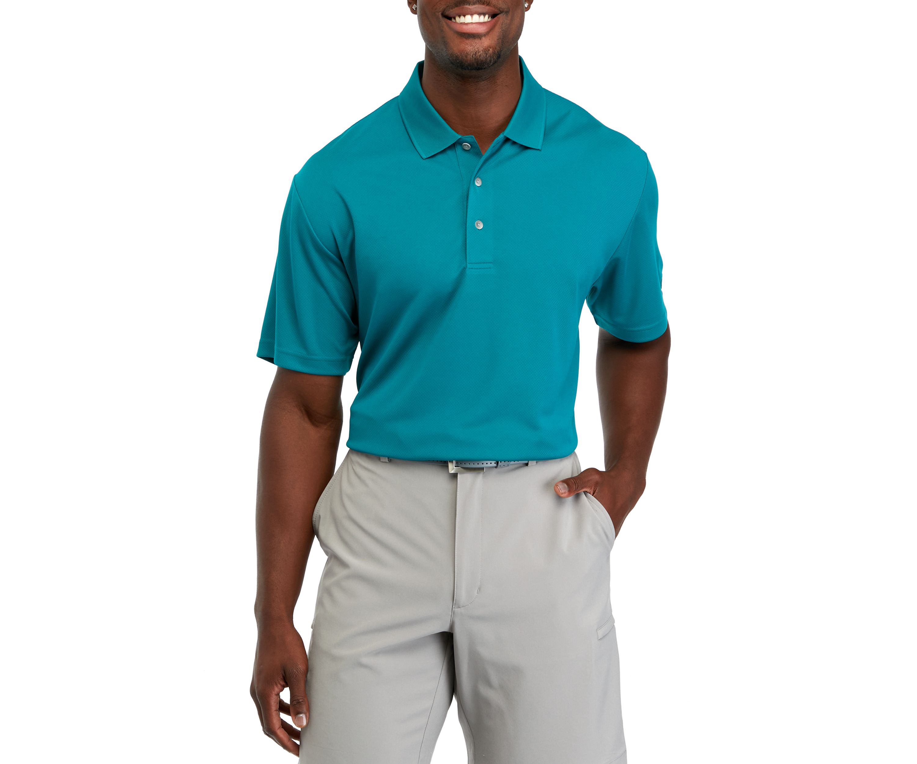 Mens Diamond Texture Polo Shirt with Ribbed Collar