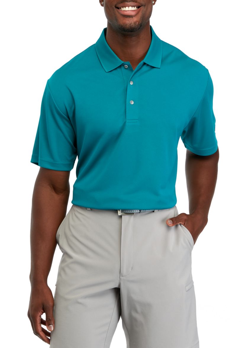 Mens Diamond Texture Polo Shirt with Ribbed Collar