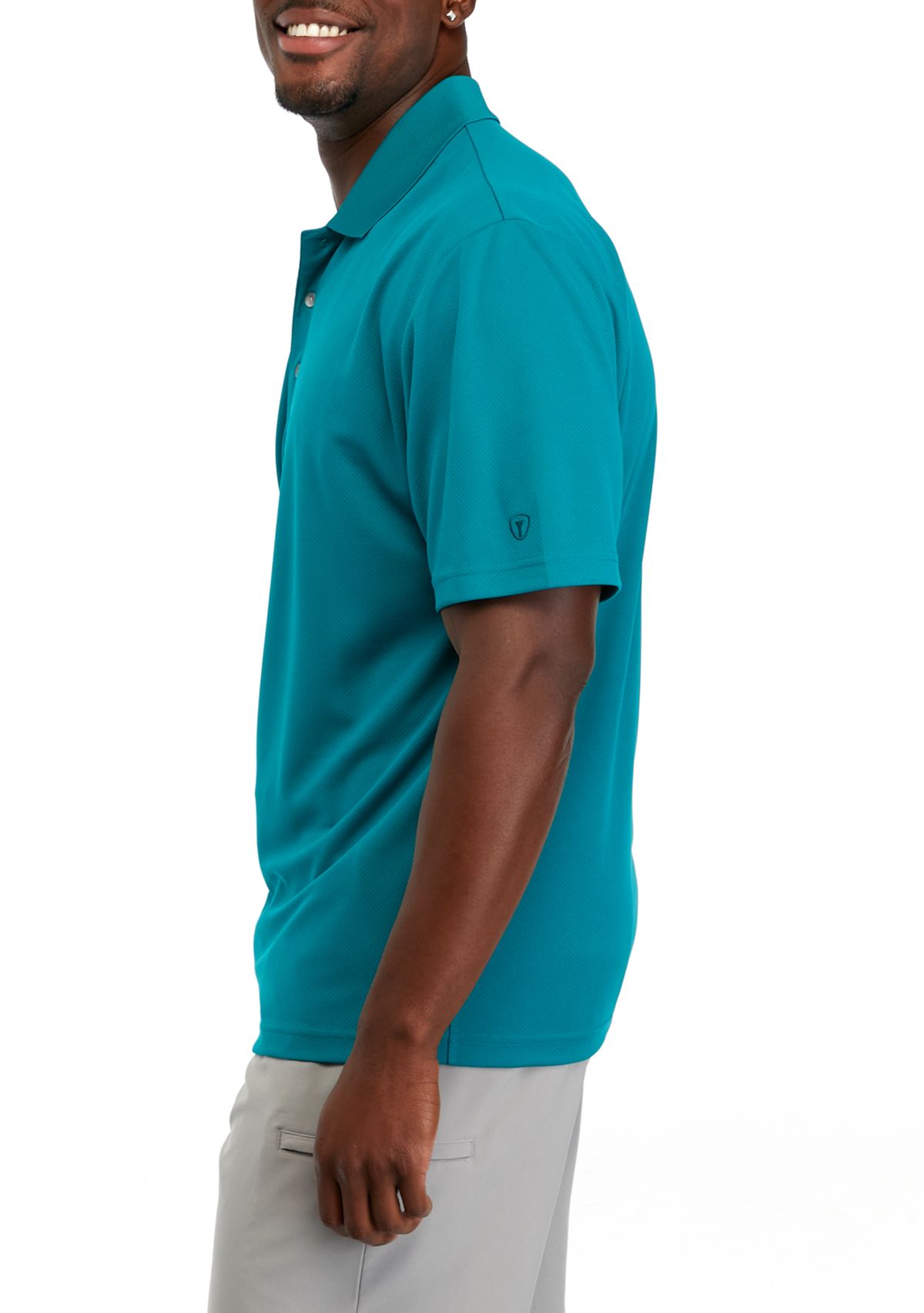 Mens Diamond Texture Polo Shirt with Ribbed Collar