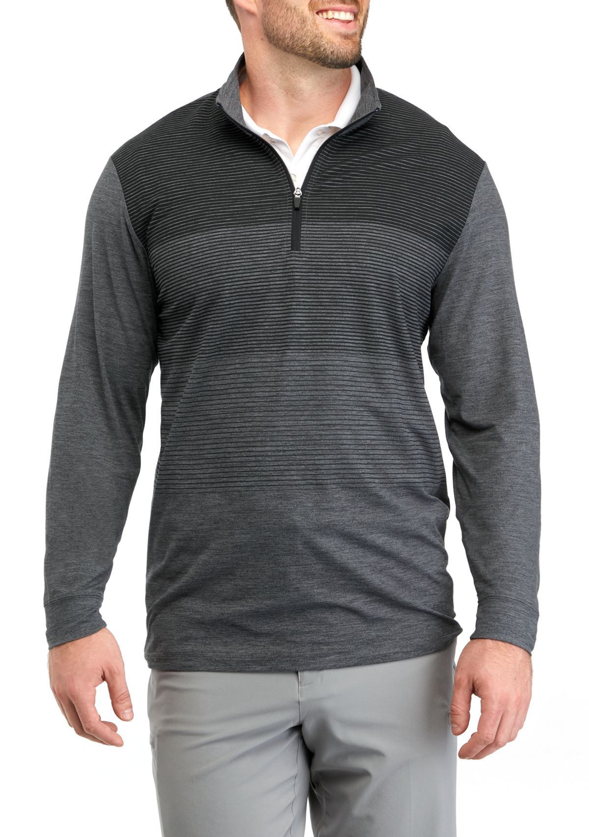 Big & Tall Ombré Stripe Quarter Zip Pullover