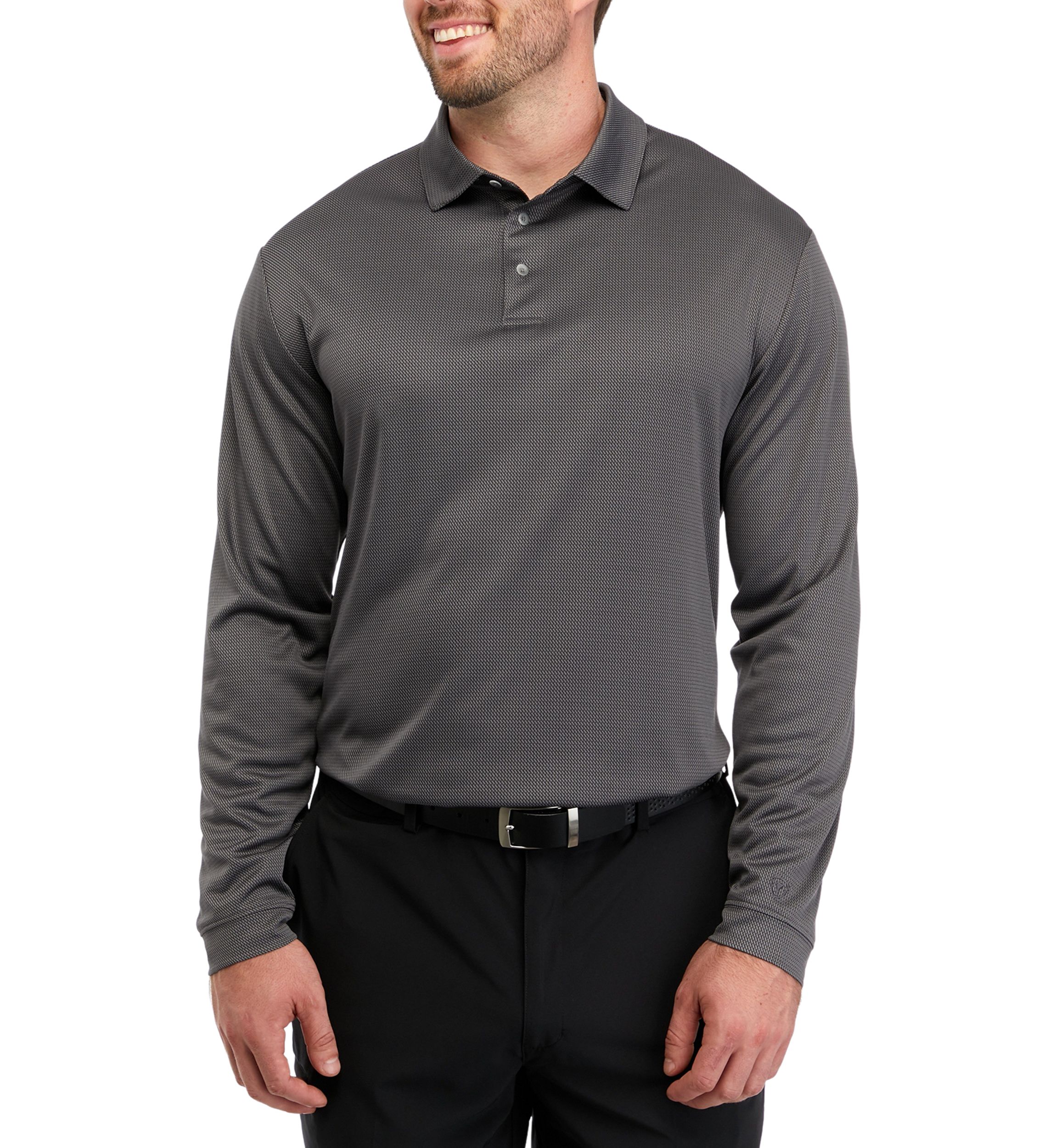Big & Tall Long Sleeve Mini Jacquard Polo Shirt
