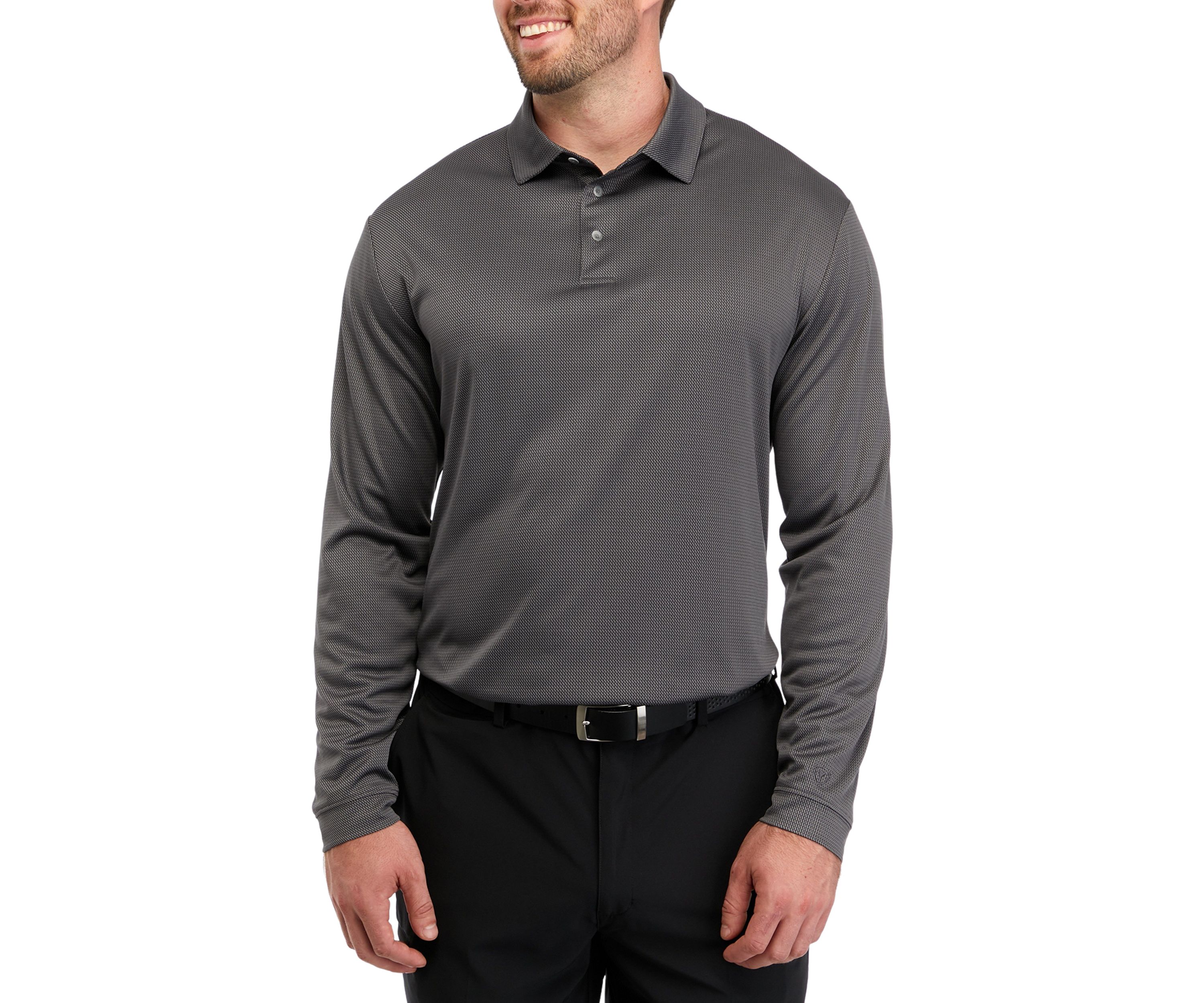 Big & Tall Long Sleeve Mini Jacquard Polo Shirt