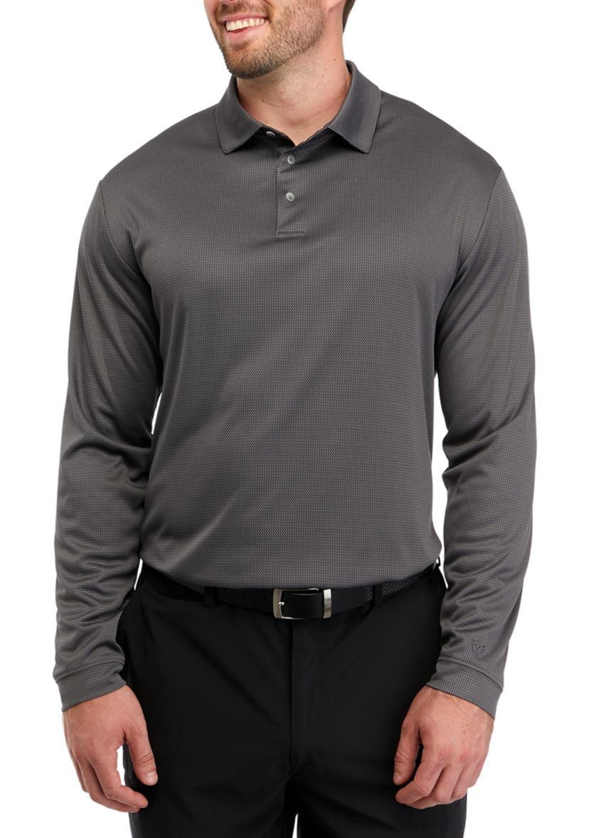 Big & Tall Long Sleeve Mini Jacquard Polo Shirt
