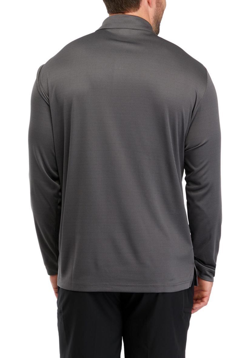 Big & Tall Long Sleeve Mini Jacquard Polo Shirt