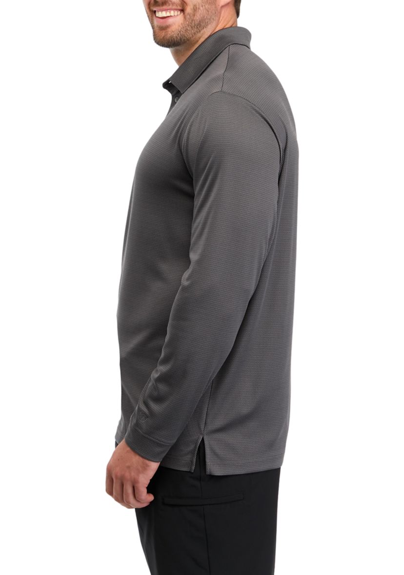 Big & Tall Long Sleeve Mini Jacquard Polo Shirt
