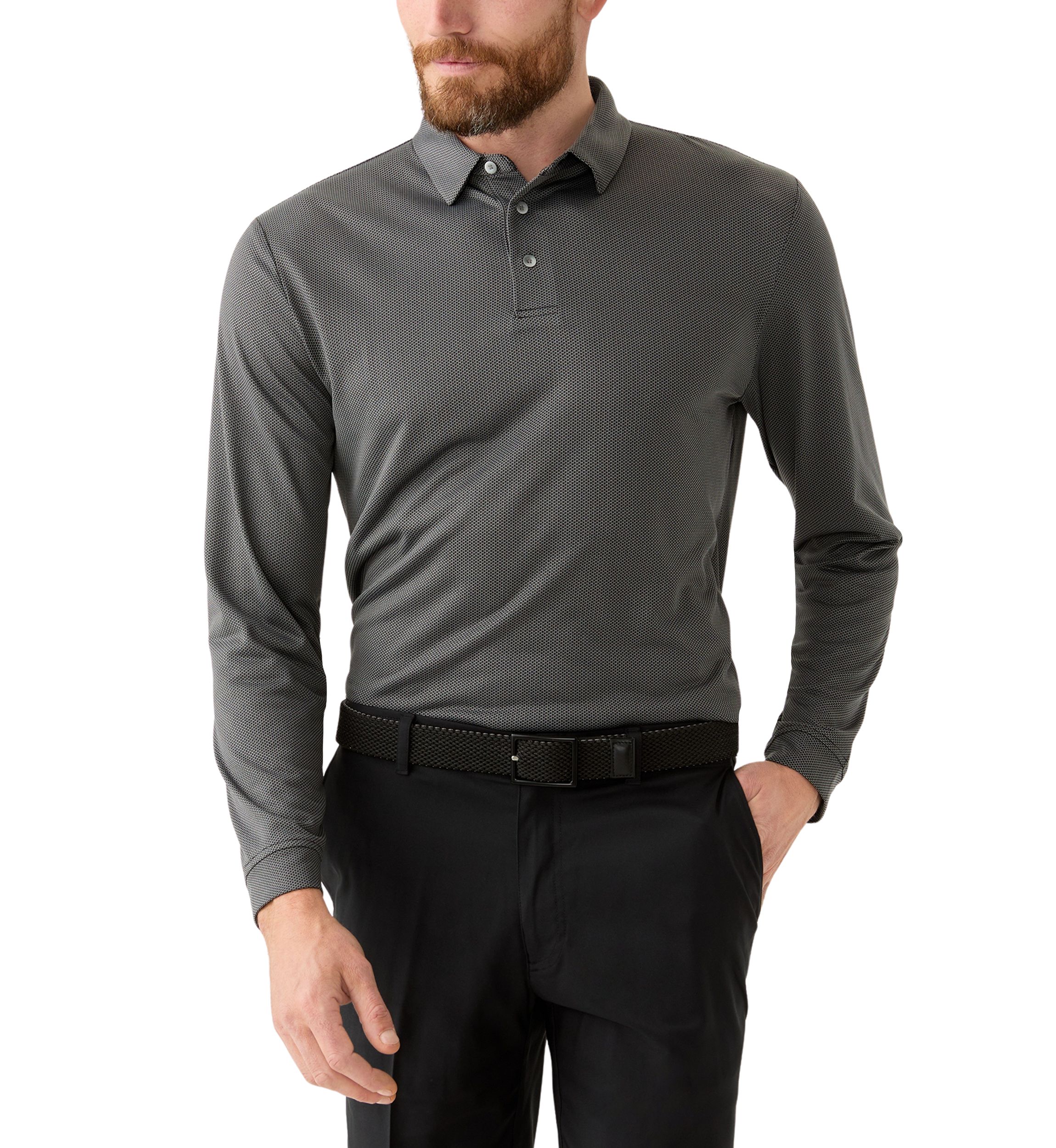 Mens Long Sleeve Jacquard Polo Shirt 