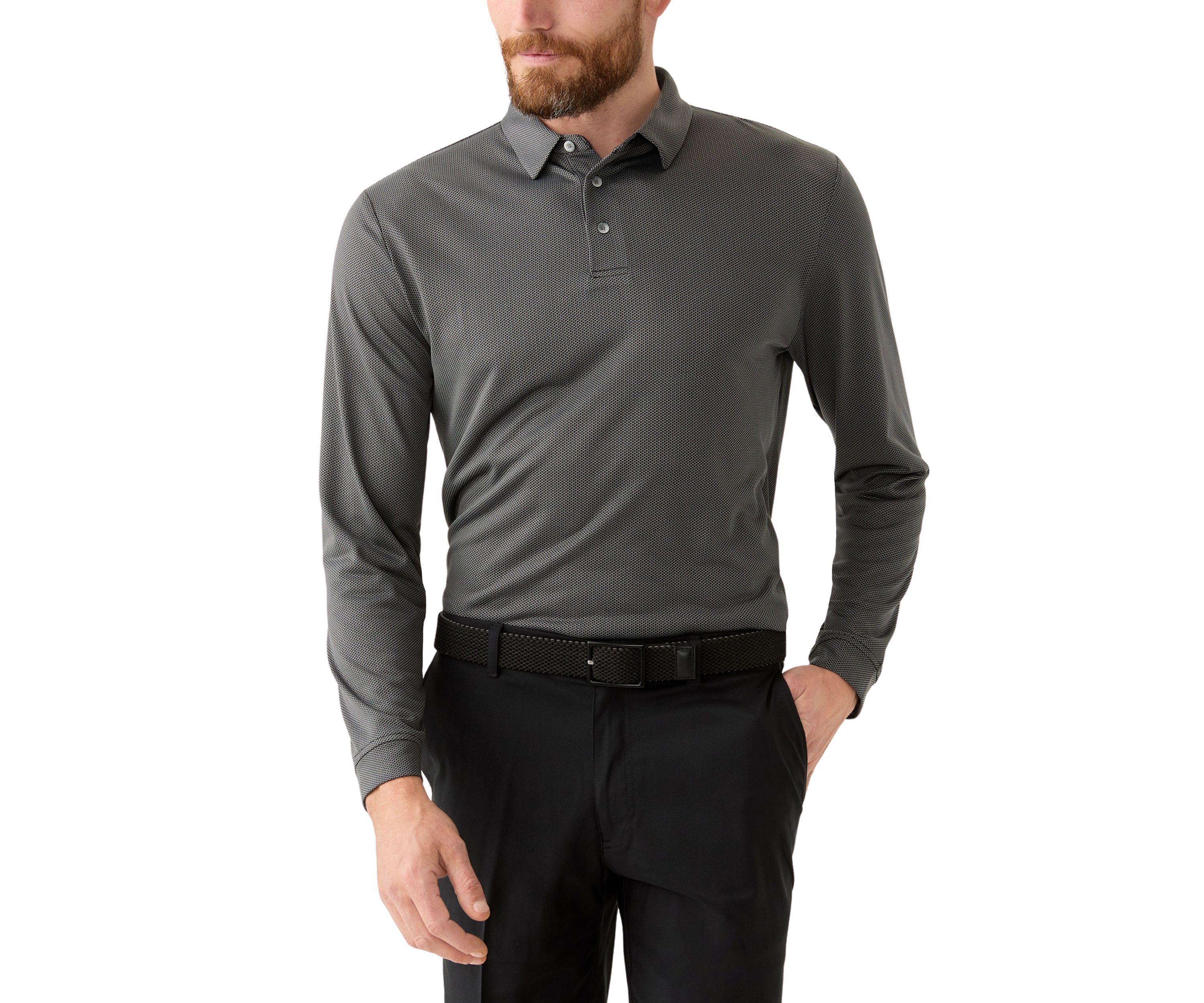 Mens Long Sleeve Jacquard Polo Shirt 