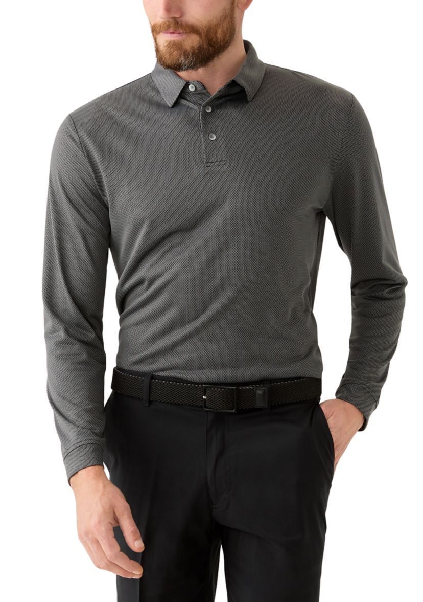 Mens Long Sleeve Jacquard Polo Shirt 