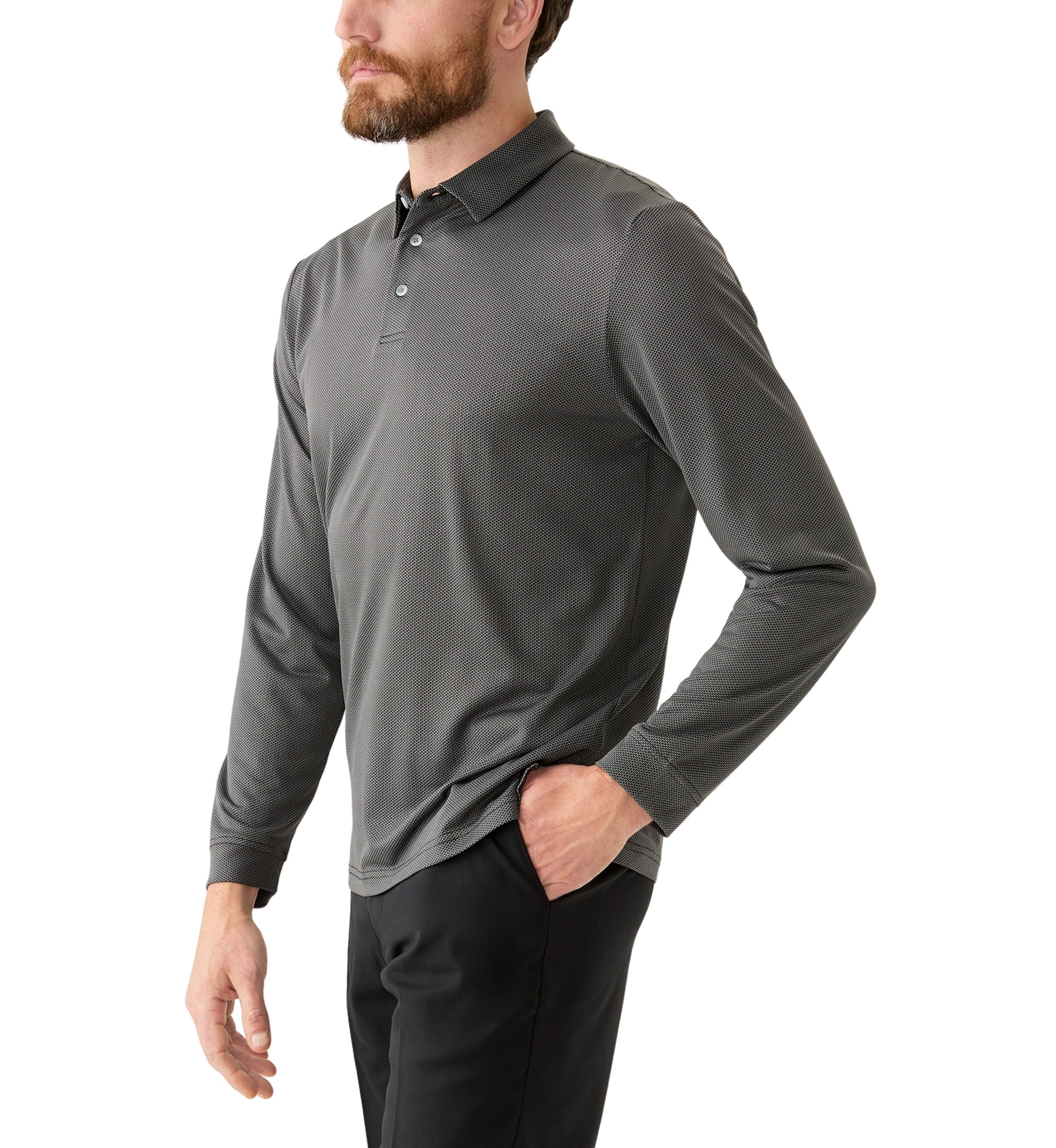 Mens Long Sleeve Jacquard Polo Shirt 
