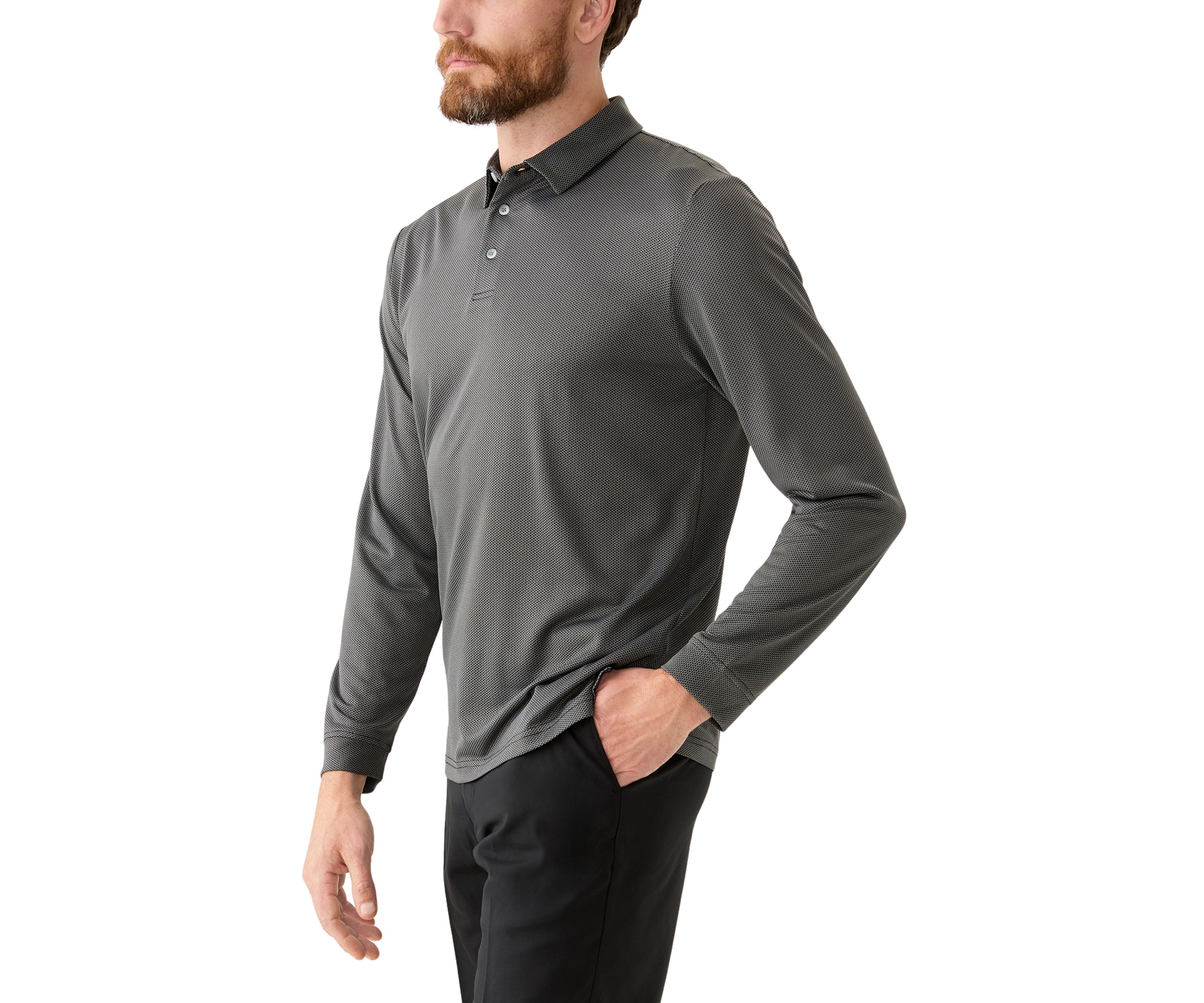 Mens Long Sleeve Jacquard Polo Shirt 