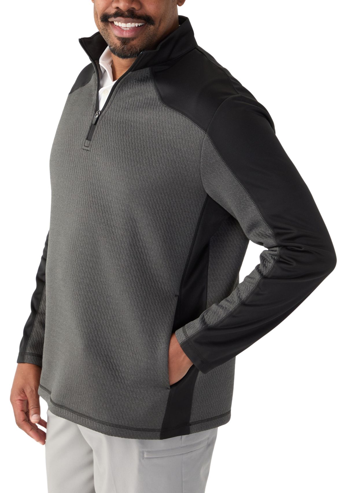 Big & Tall Long Sleeve Textured 1/4 Zip Pullover 