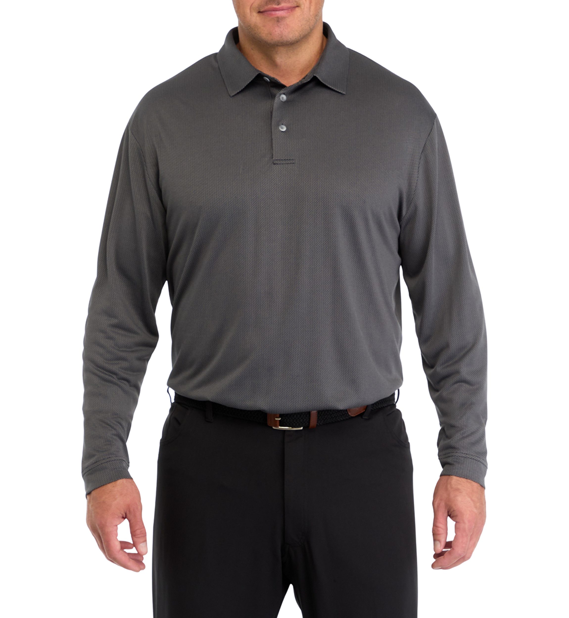 Big & Tall Long Sleeve Jacquard Polo Shirt