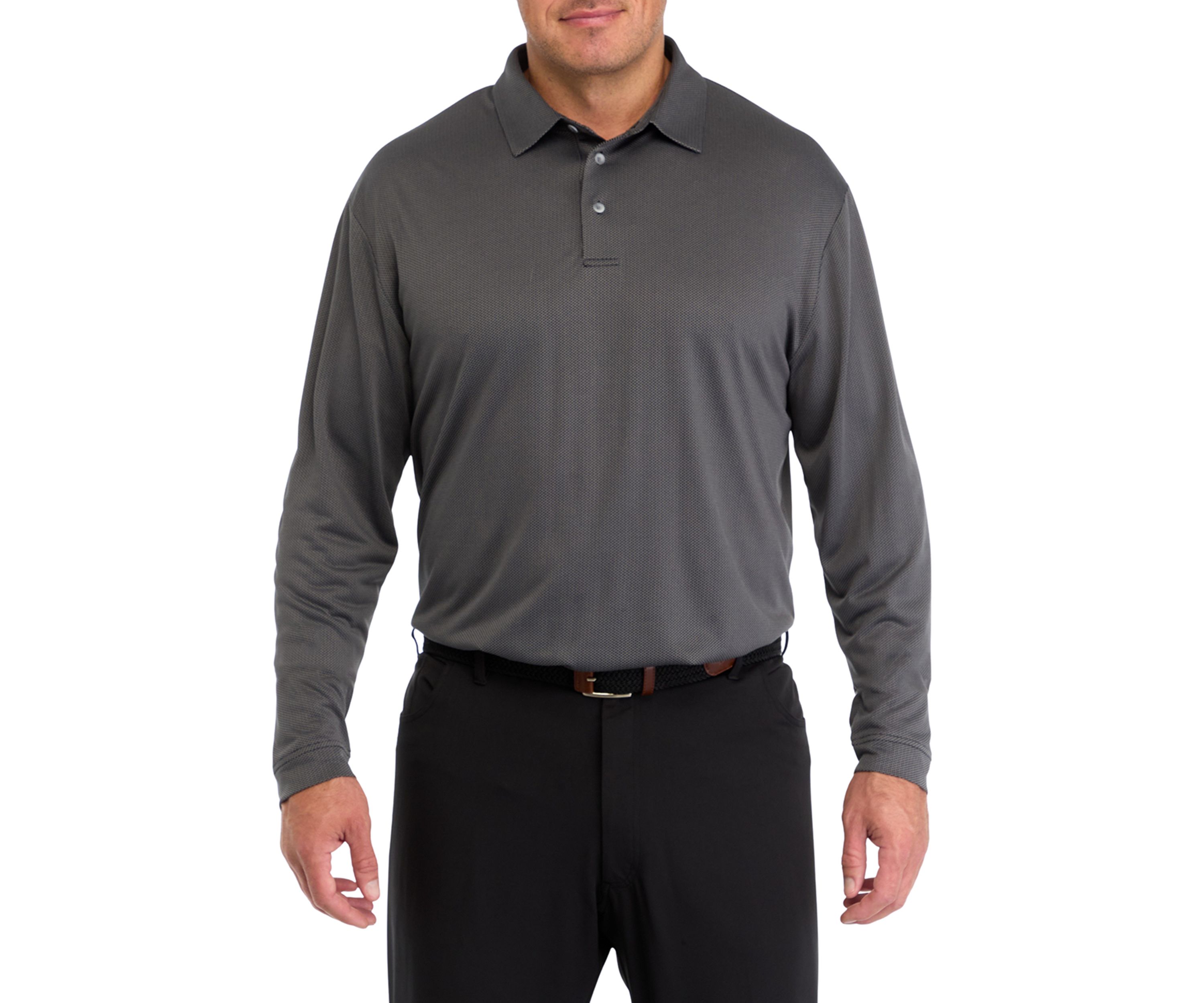 Big & Tall Long Sleeve Jacquard Polo Shirt