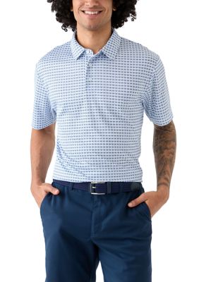 Pro Tour Men's Geometric Print Polo Shirt, White, Small