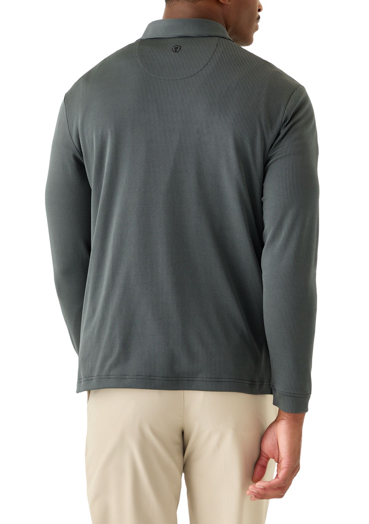 Mens Long Sleeve Houndstooth Polo Shirt