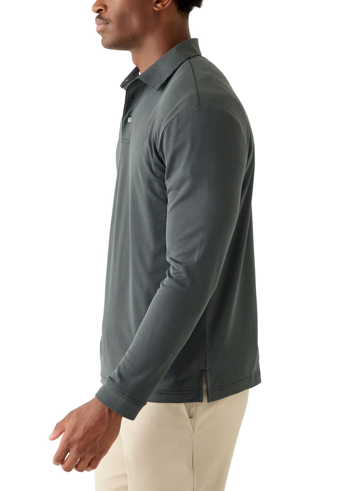 Mens Long Sleeve Houndstooth Polo Shirt