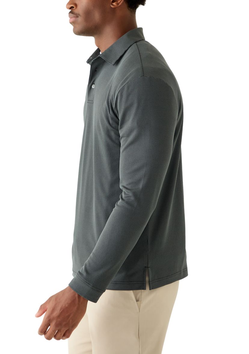 Mens Long Sleeve Houndstooth Polo Shirt