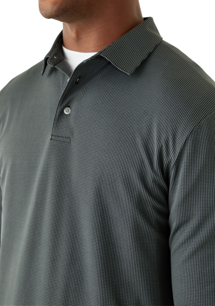 Mens Long Sleeve Houndstooth Polo Shirt