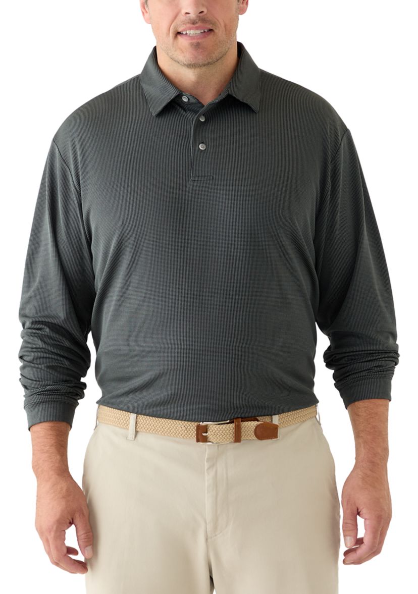 Big & Tall Long Sleeve Houndstooth Polo Shirt 