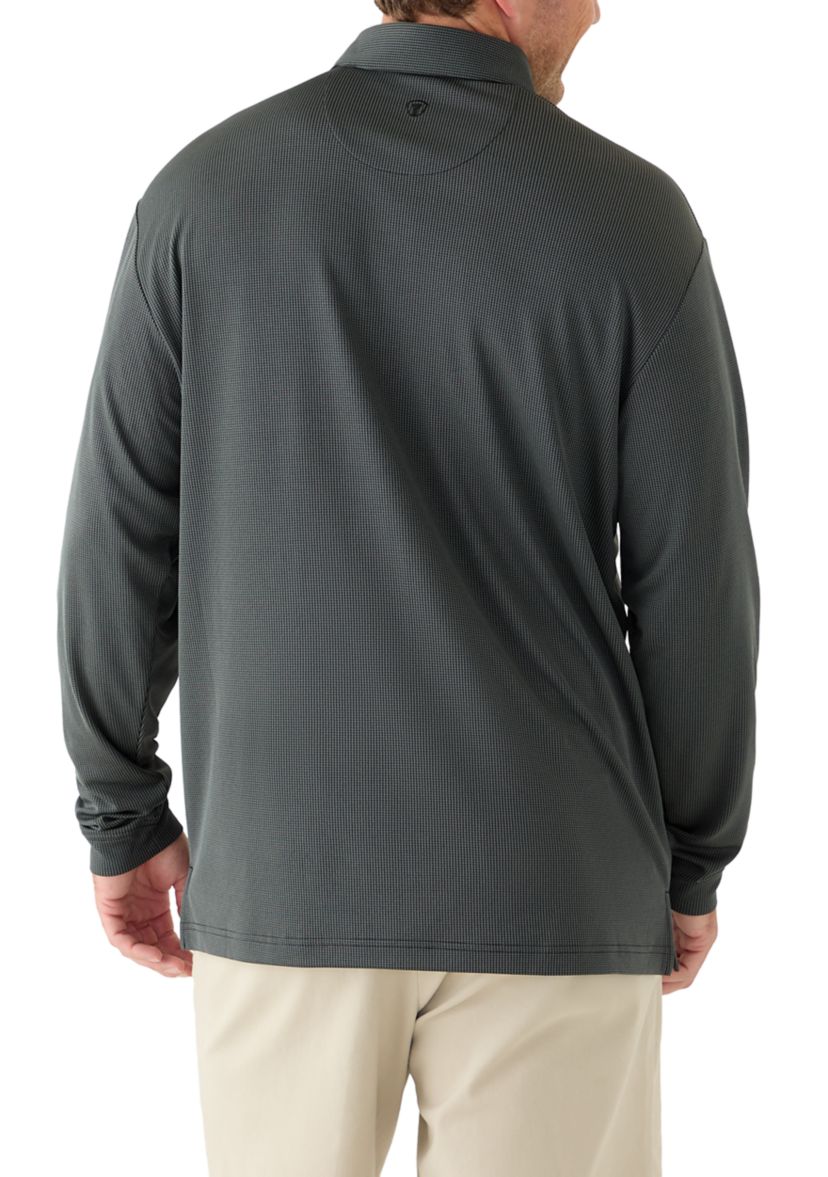Big & Tall Long Sleeve Houndstooth Polo Shirt 