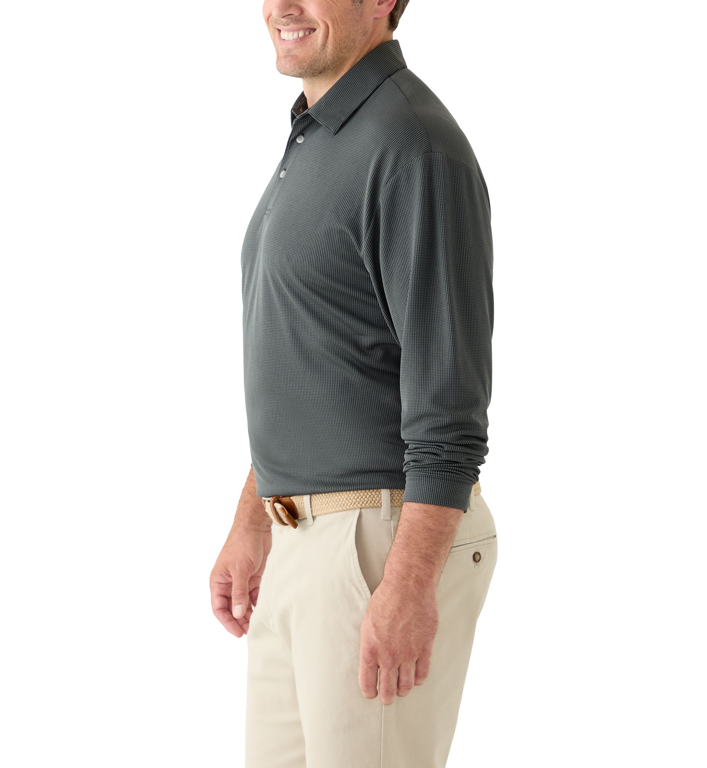Big & Tall Long Sleeve Houndstooth Polo Shirt 