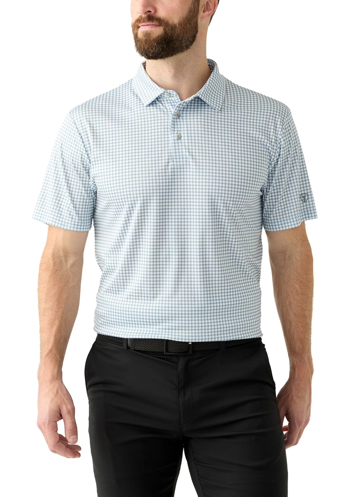 Mens Short Sleeve Gingham Print Polo Shirt