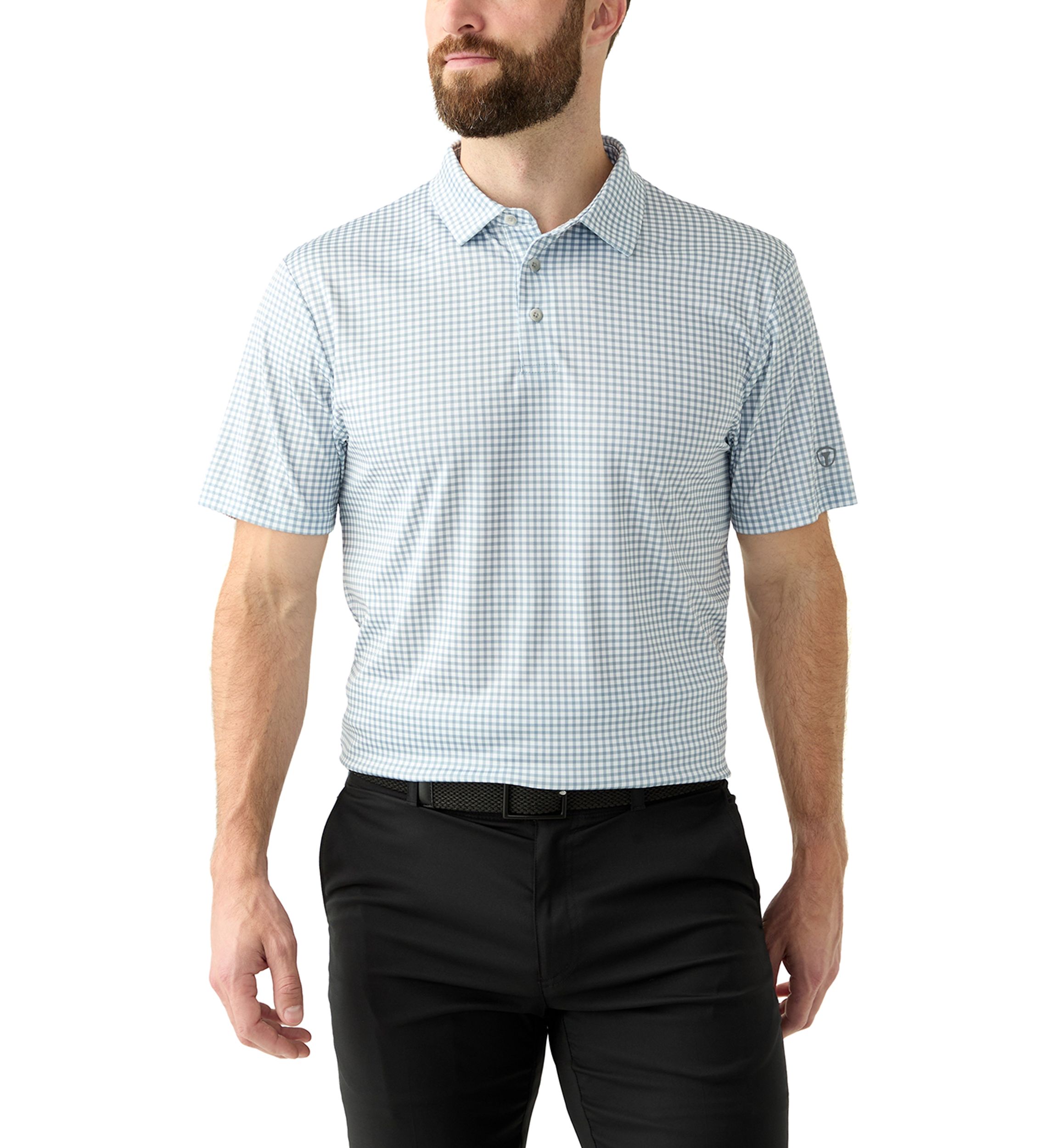Mens Short Sleeve Gingham Print Polo Shirt