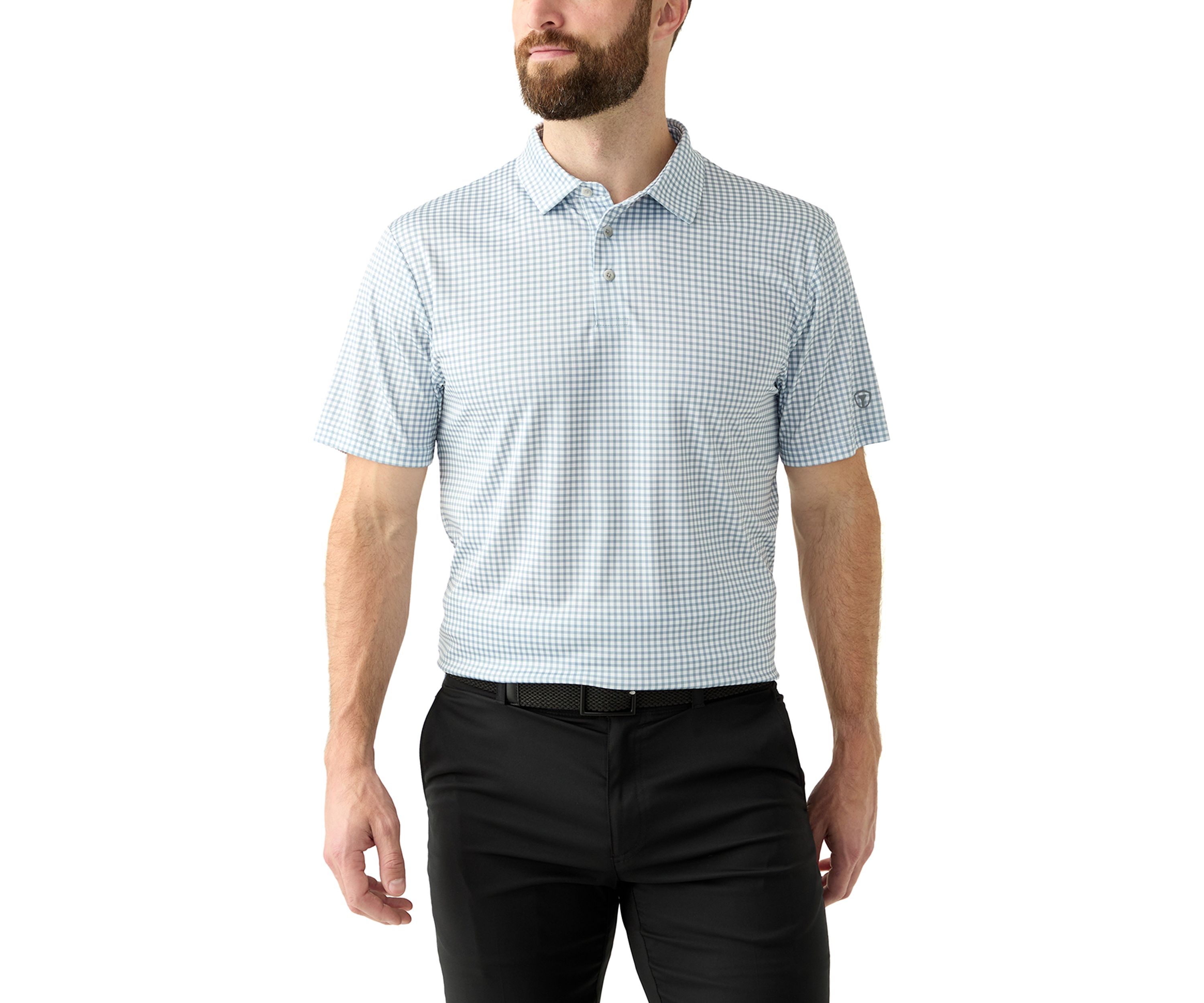 Mens Short Sleeve Gingham Print Polo Shirt