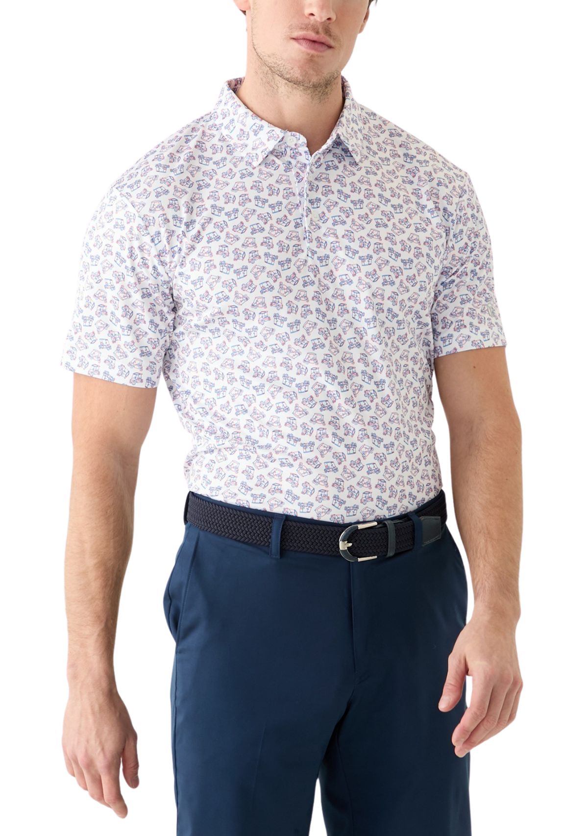 Mens Americana Golf Cart Print Polo Shirt
