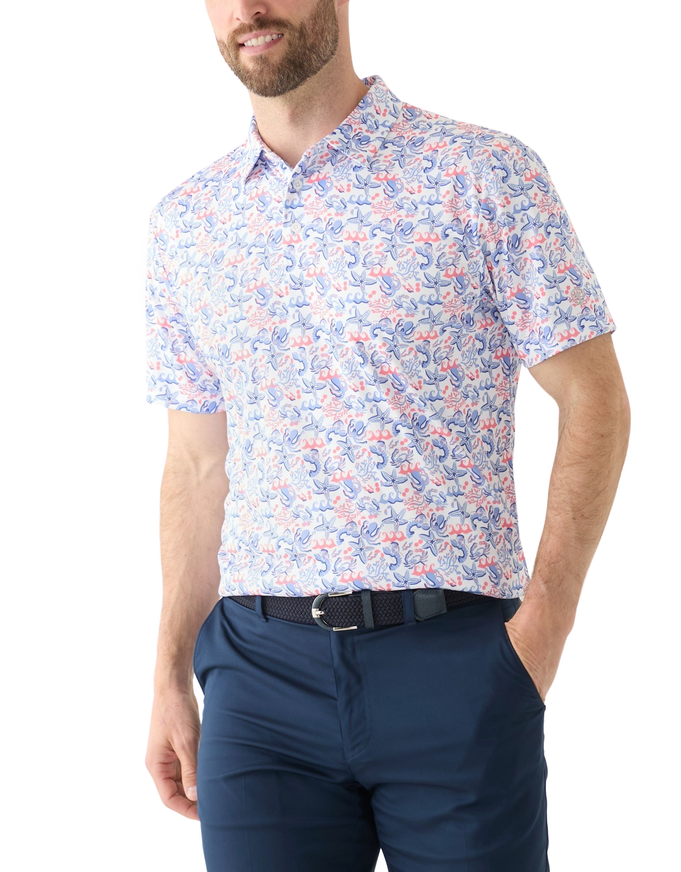 Mens Deep Sea Conversational Printed Polo Shirt