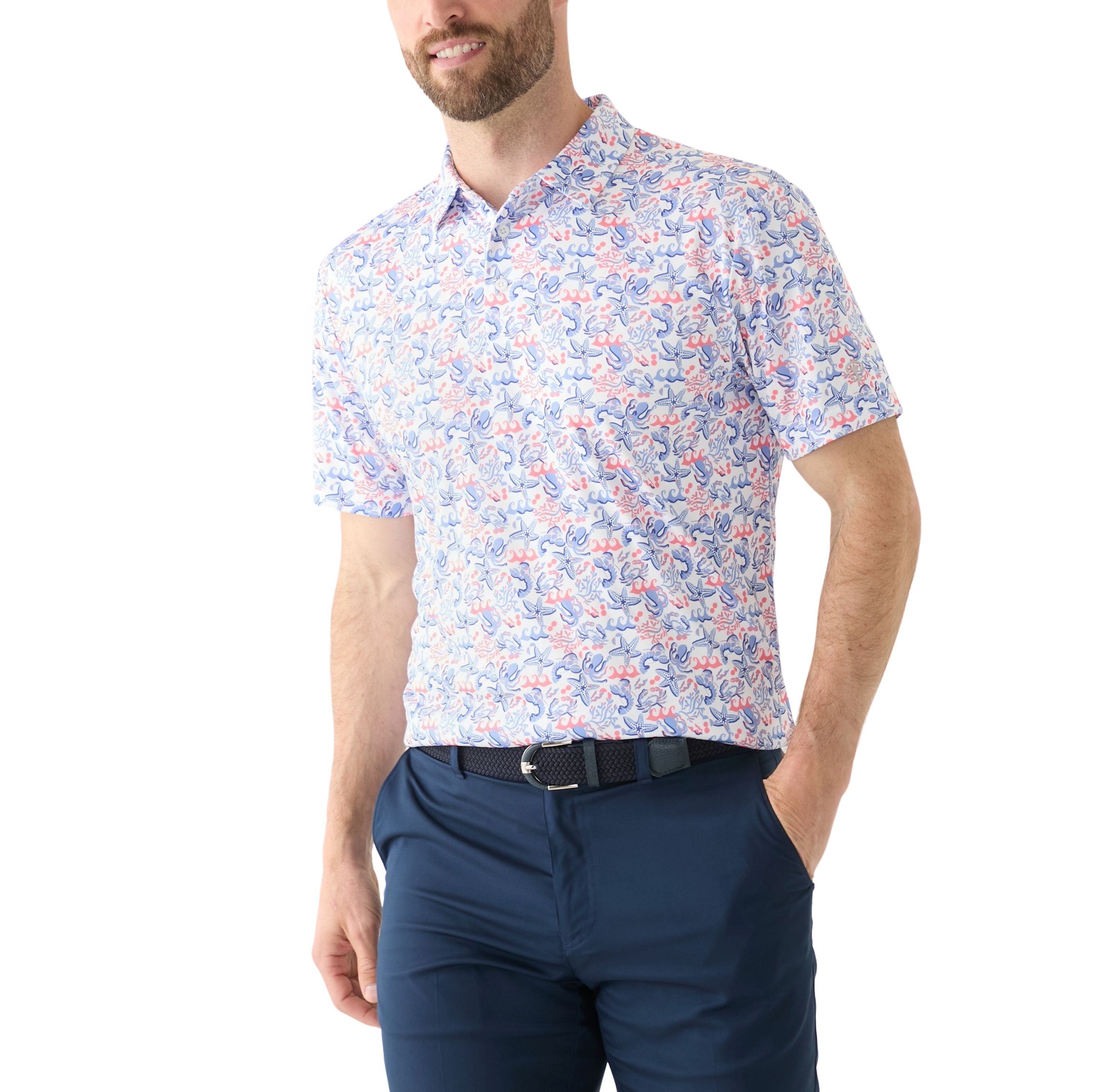 Mens Deep Sea Conversational Printed Polo Shirt