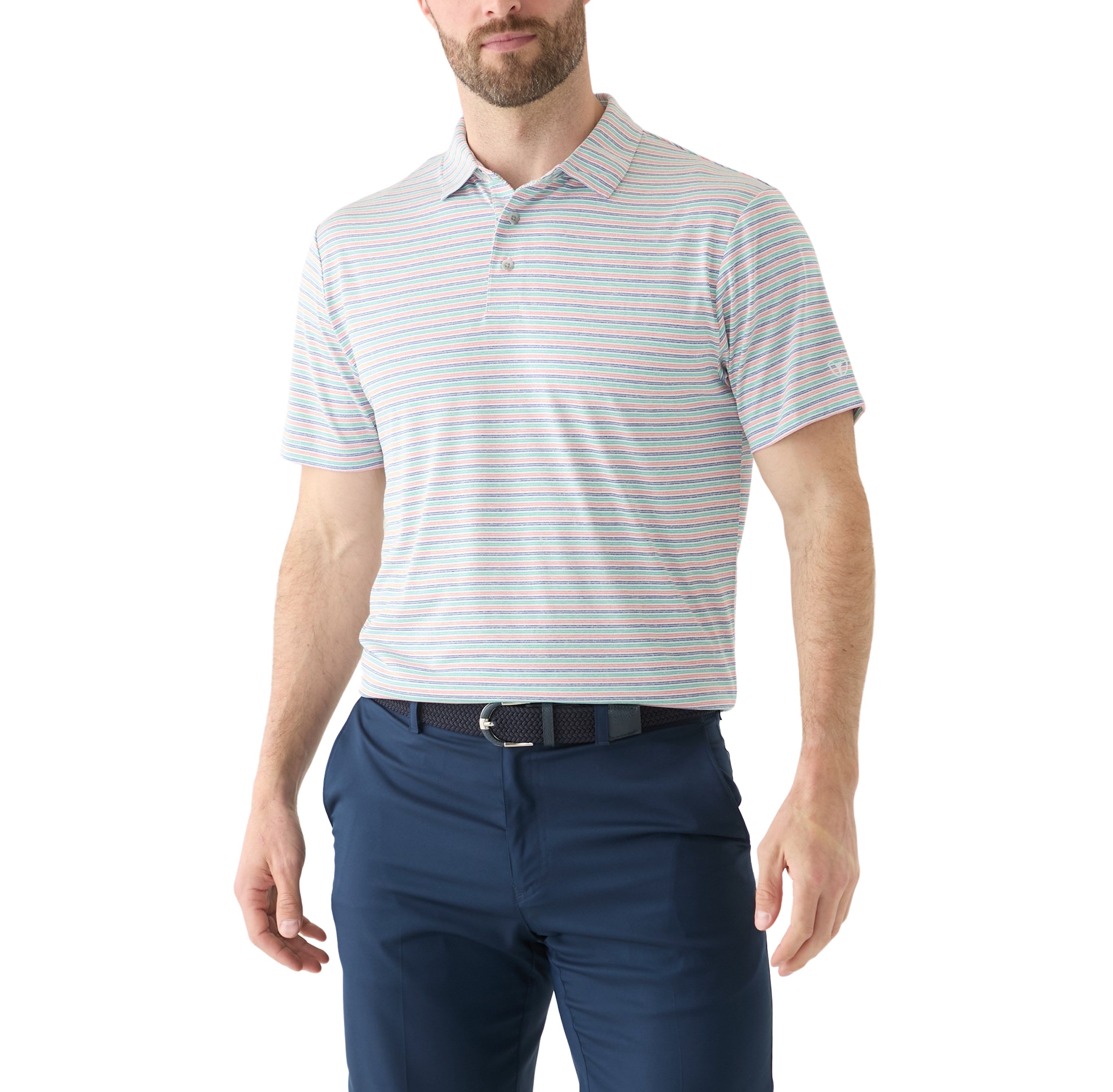 Mens Multi Colored Stripe Heather Polo Shirt