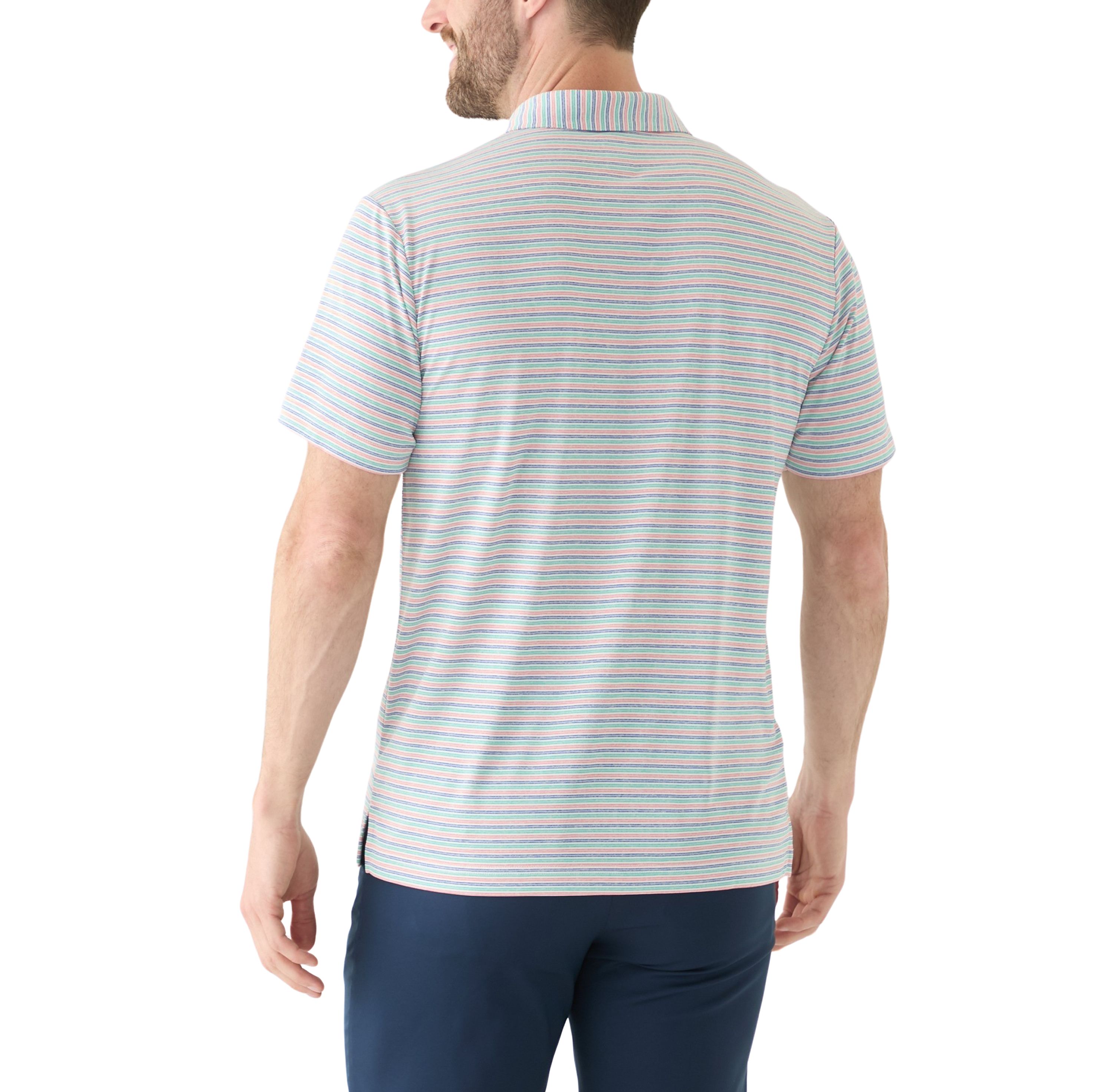 Mens Multi Colored Stripe Heather Polo Shirt