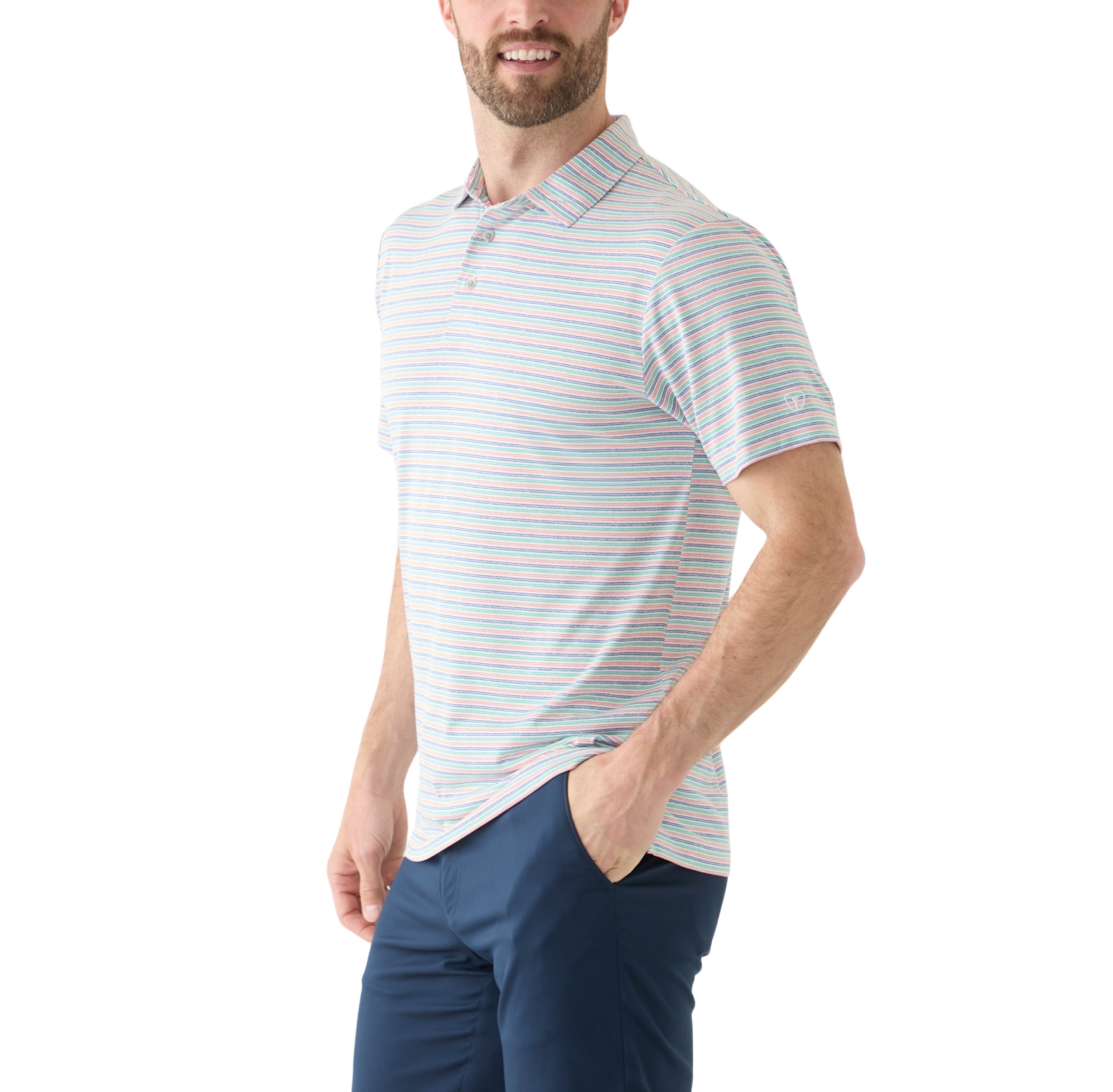 Mens Multi Colored Stripe Heather Polo Shirt