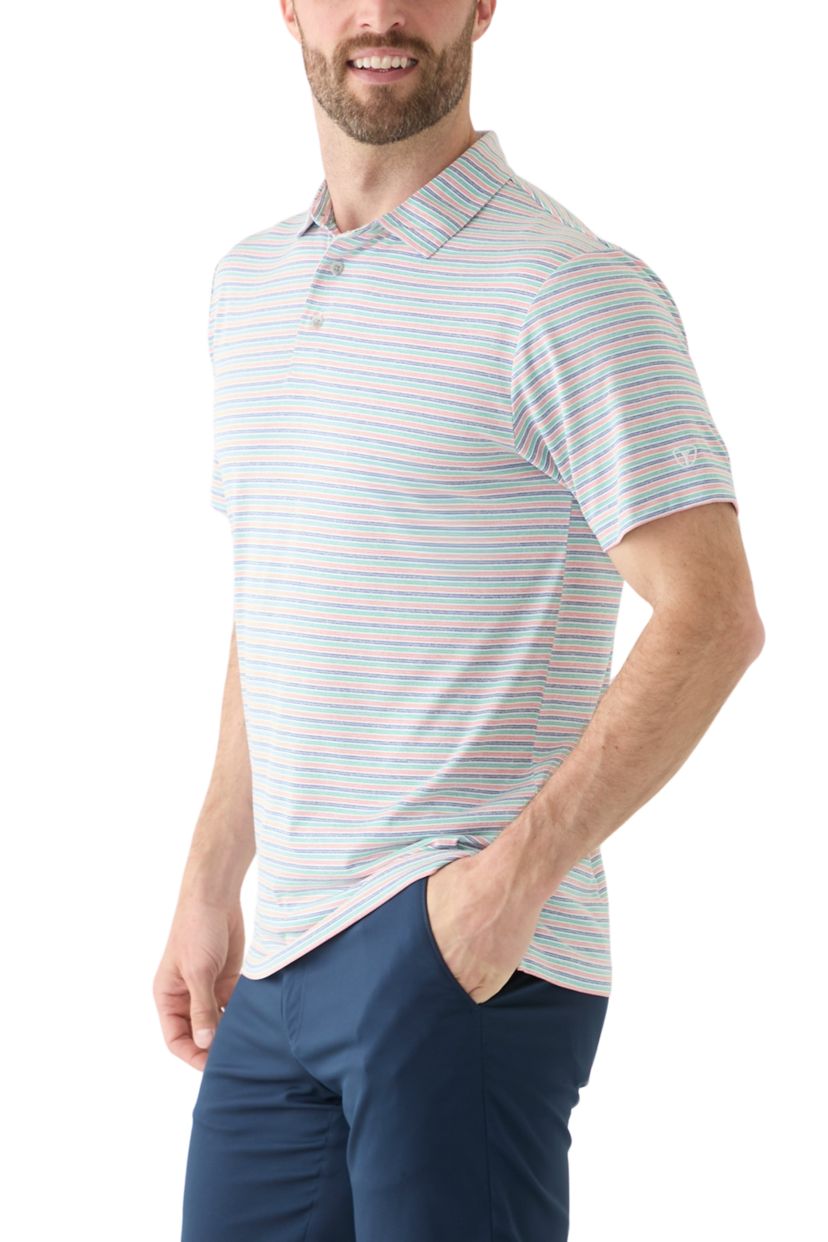 Mens Multi Colored Stripe Heather Polo Shirt