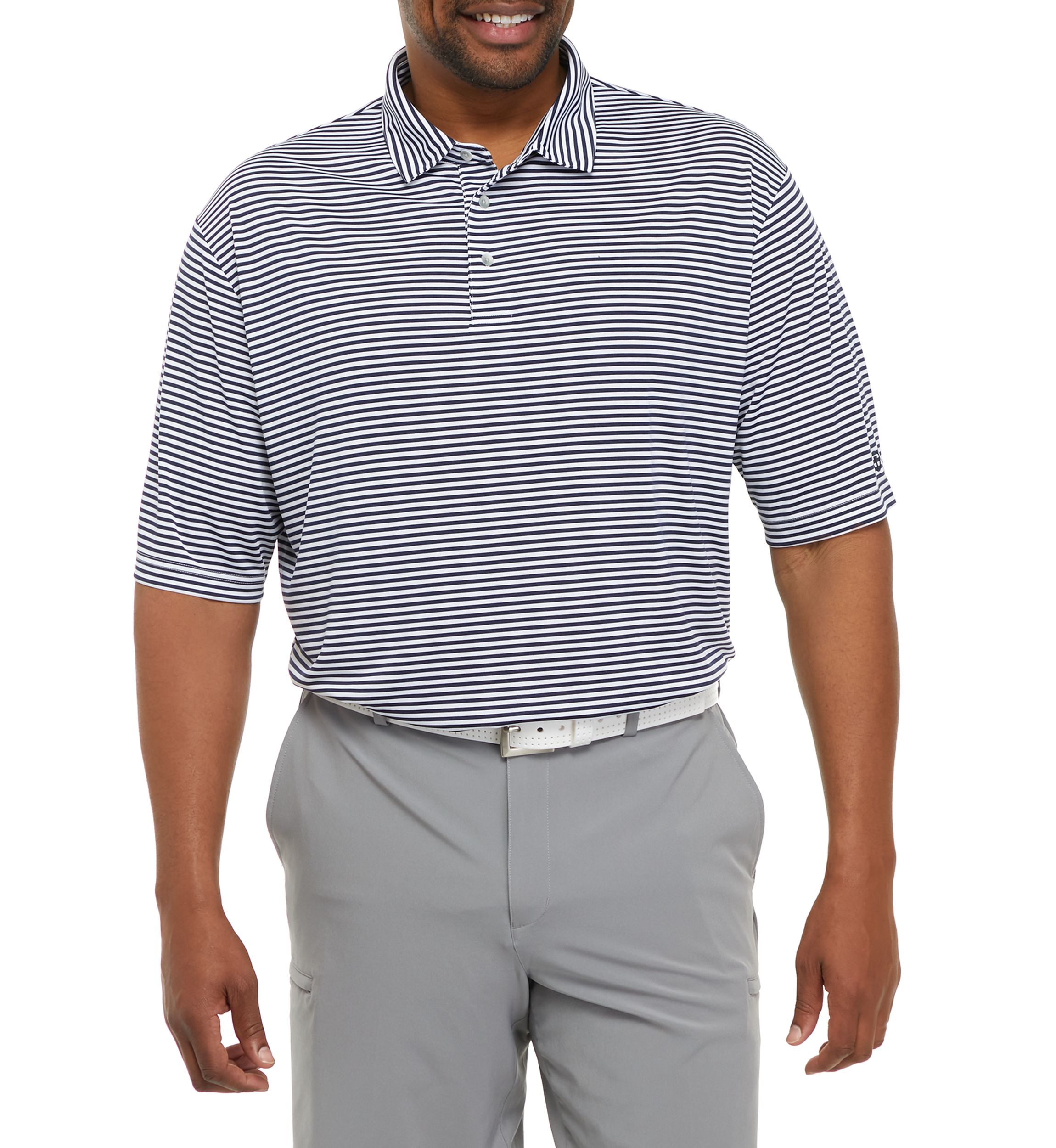 Big & Tall Short Sleeve 2-Color Yarn Dye Stripe Polo Shirt with Self Collar