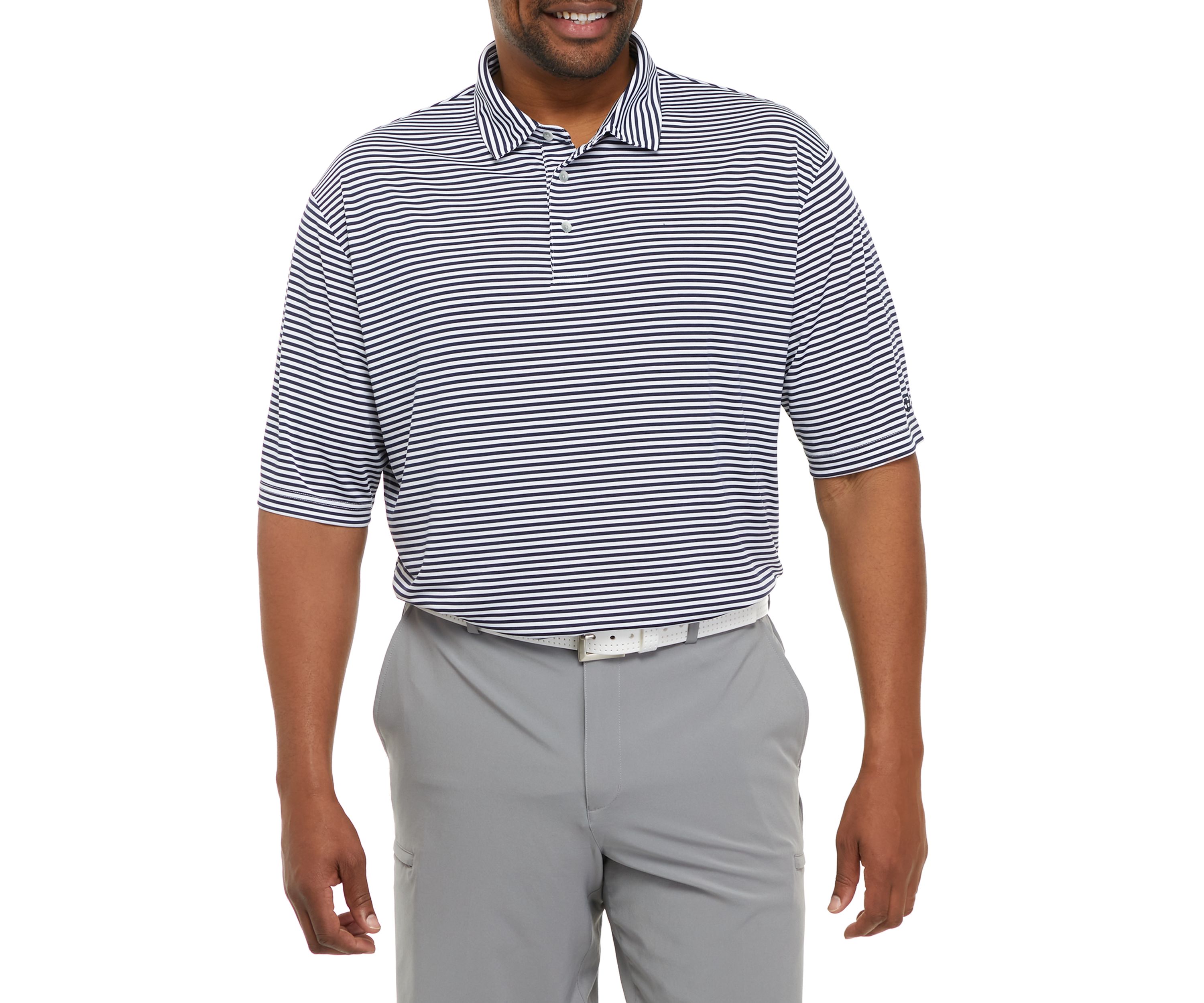 Big & Tall Short Sleeve 2-Color Yarn Dye Stripe Polo Shirt with Self Collar