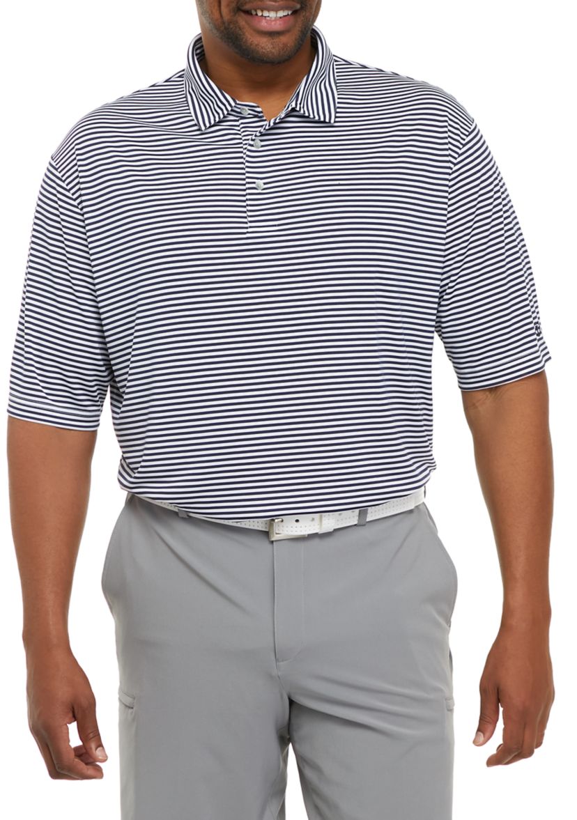 Big & Tall Short Sleeve 2-Color Yarn Dye Stripe Polo Shirt with Self Collar